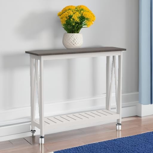 ChooChoo Farmhouse Console Table, Rustic Vintage Narrow Sofa Table for Entryway, Living Room, Hallway, 40 White