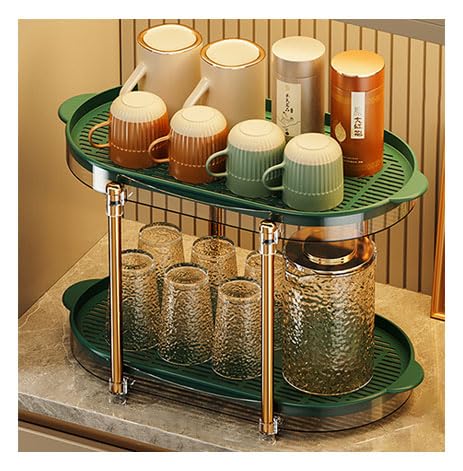 Dxcaicc 2 Tier Cup Drying Rack with Removable Drain Tray, Multi-Functional Storage Organizer, Kitchen Storage Organizer Shelf,Coffee Cup Holder Stand,Beige