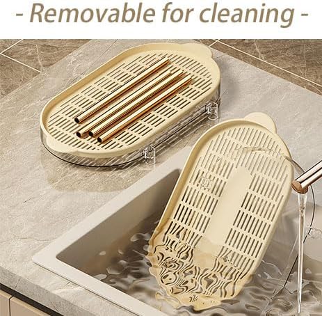 Dxcaicc 2 Tier Cup Drying Rack with Removable Drain Tray, Multi-Functional Storage Organizer, Kitchen Storage Organizer Shelf,Coffee Cup Holder Stand,Beige