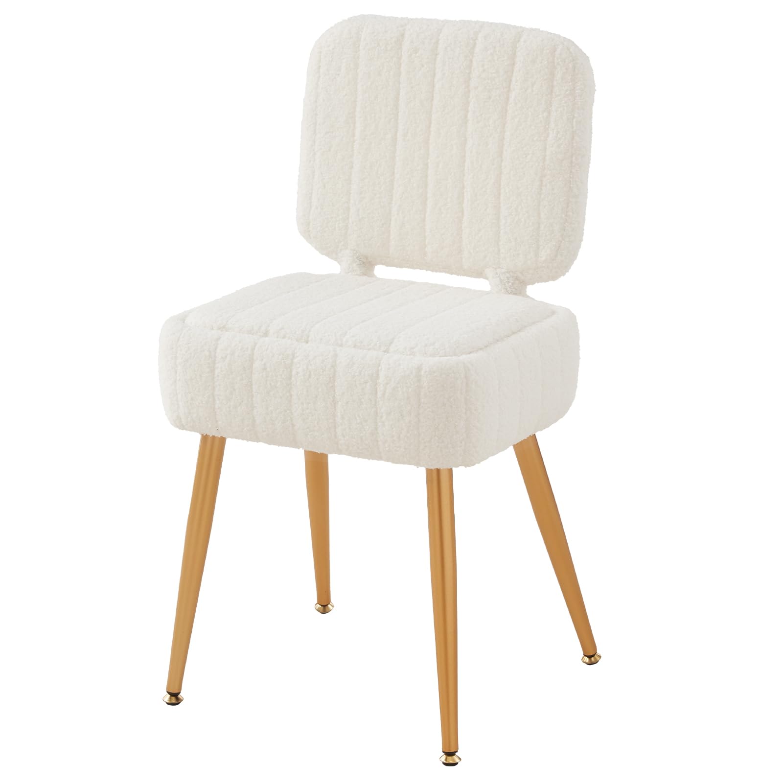 Updated Vanity Chair, Storage Ottoman with Folding Back & Gold-Toned Metal Legs, Ottoman Seat with Teddy Velvet for Dressing Room Living Room Bedroom, 15" x 12" Inch