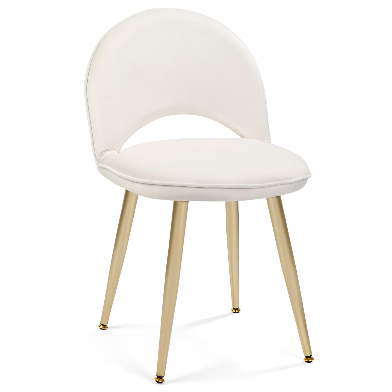 Vanity Chair with Adjustable Backrest, Velvet Upholstery Armless Makeup Stool, White Vanity Stool with Gold Metal Legs for Bedroom Living Room Kitchen Dinning Room (Velvet White)