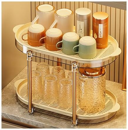 Dxcaicc 2 Tier Cup Drying Rack with Removable Drain Tray, Multi-Functional Storage Organizer, Kitchen Storage Organizer Shelf,Coffee Cup Holder Stand,Beige