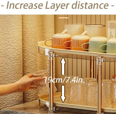 Dxcaicc 2 Tier Cup Drying Rack with Removable Drain Tray, Multi-Functional Storage Organizer, Kitchen Storage Organizer Shelf,Coffee Cup Holder Stand,Beige