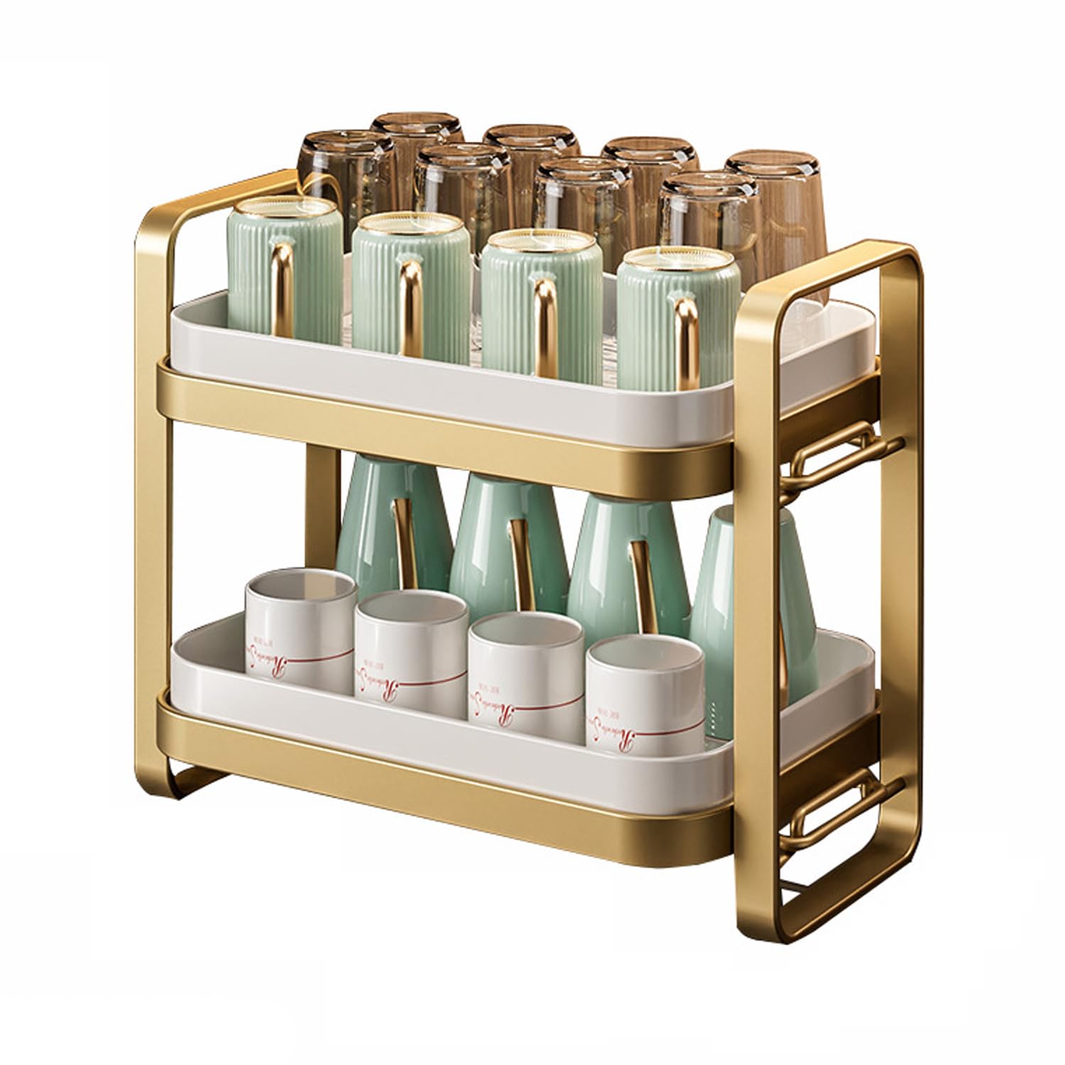 Dxcaicc 2-Tier Cup Drying Rack, Coffee Bar Accessories with Drying Tray, Coffe Mug Holder Rack for Countertop, Bottle,Tea Cup, Glass Cup, Dish Organizer,A