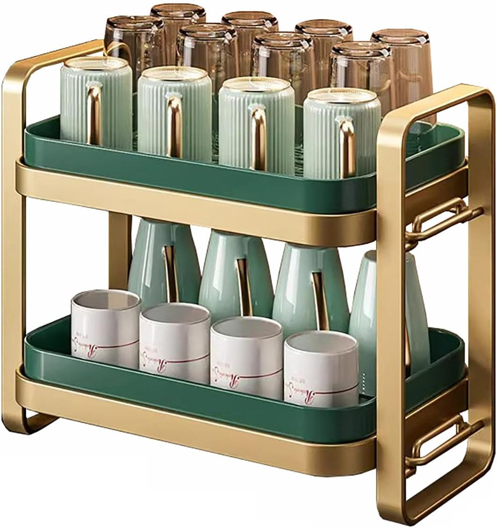 Dxcaicc 2-Tier Cup Drying Rack, Coffee Bar Accessories with Drying Tray, Coffe Mug Holder Rack for Countertop, Bottle,Tea Cup, Glass Cup, Dish Organizer,A