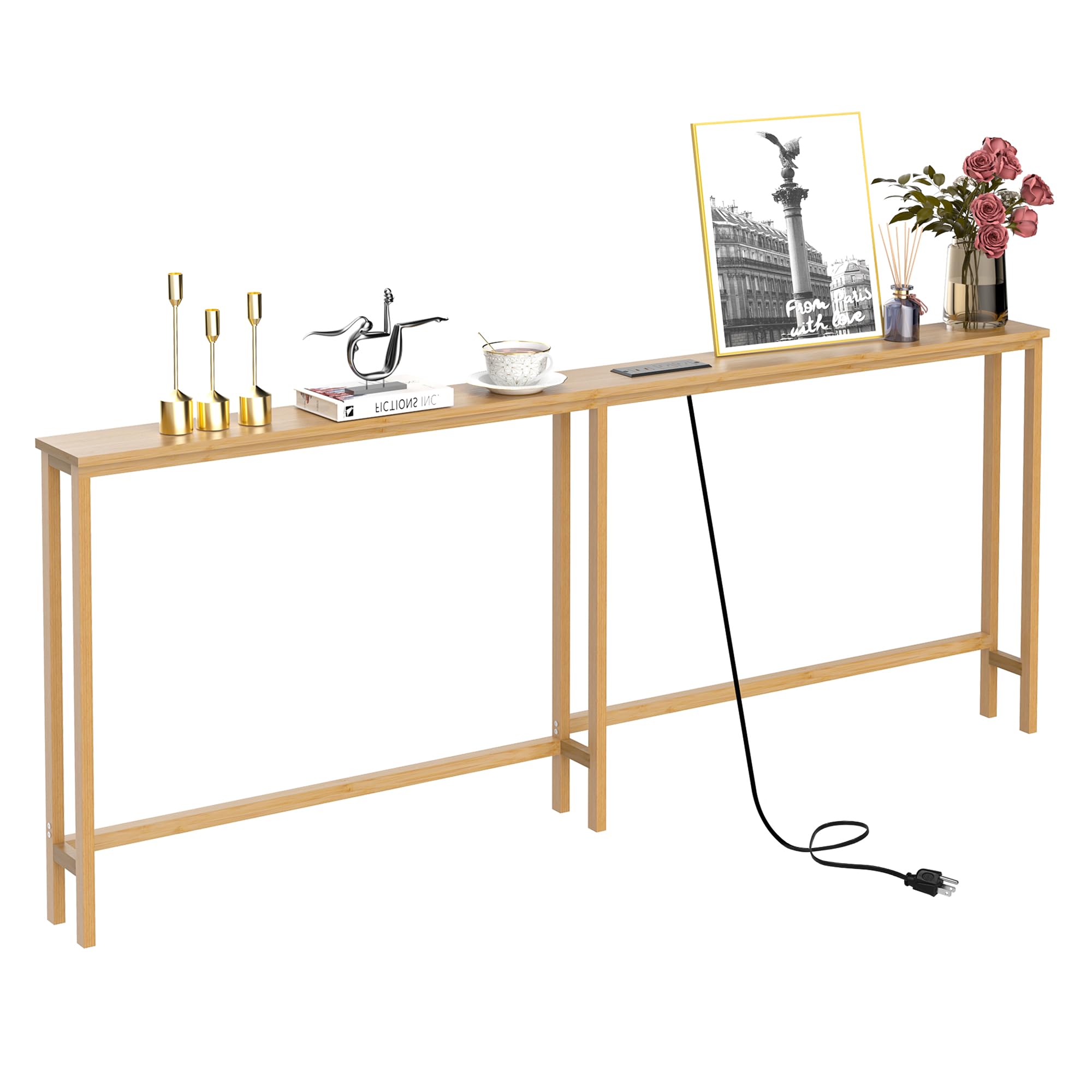 VASMIA Console Table, Entryway Table, Narrow Sofa Table, 39" Bamboo Hallway Table for Entryway, Living Room, Bedroom, Foyer, Walnut
