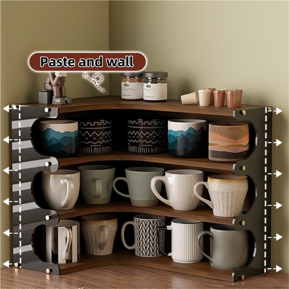 Mug Holder with Acrylic Side Panel, Multi-Layer Coffee Cup Holder, Cup Organizer for Kitchen Cabinets, Multi-Functional Countertop Storage Rack, Perfume Organizer, Spice Rack(Brown