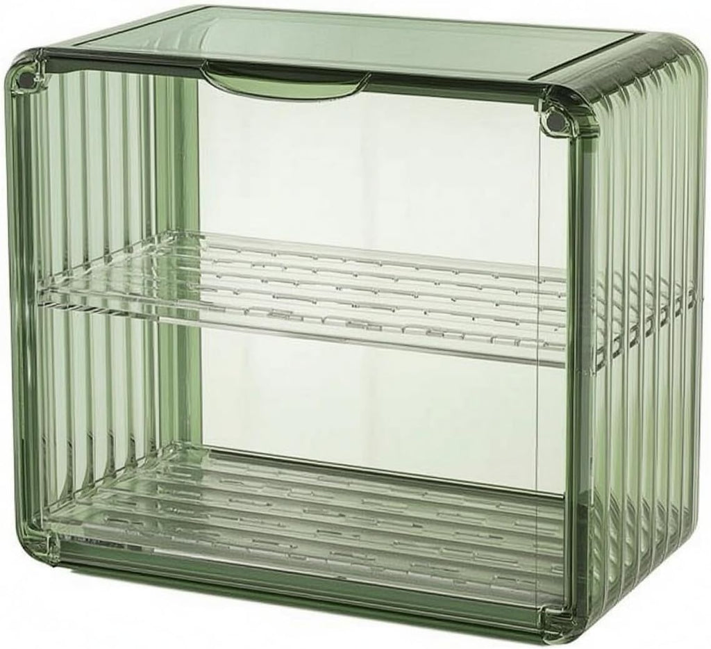 Gralara 2-Tier Cup Rack Transparent Draining Cup Stand Open Front 2-Tier Mug Rack, Dark Green, Large
