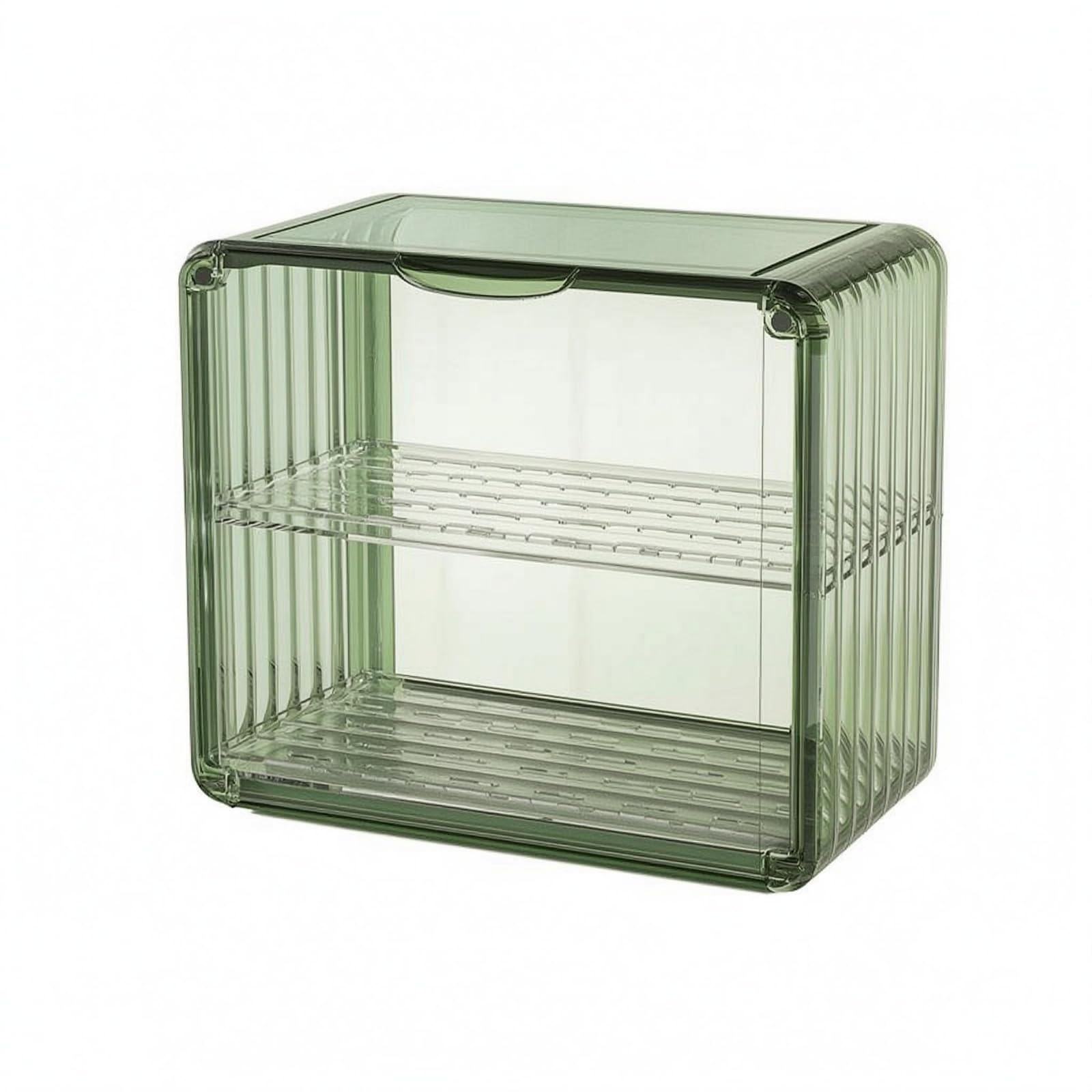 Gralara 2-Tier Cup Rack Transparent Draining Cup Stand Open Front 2-Tier Mug Rack, Dark Green, Large