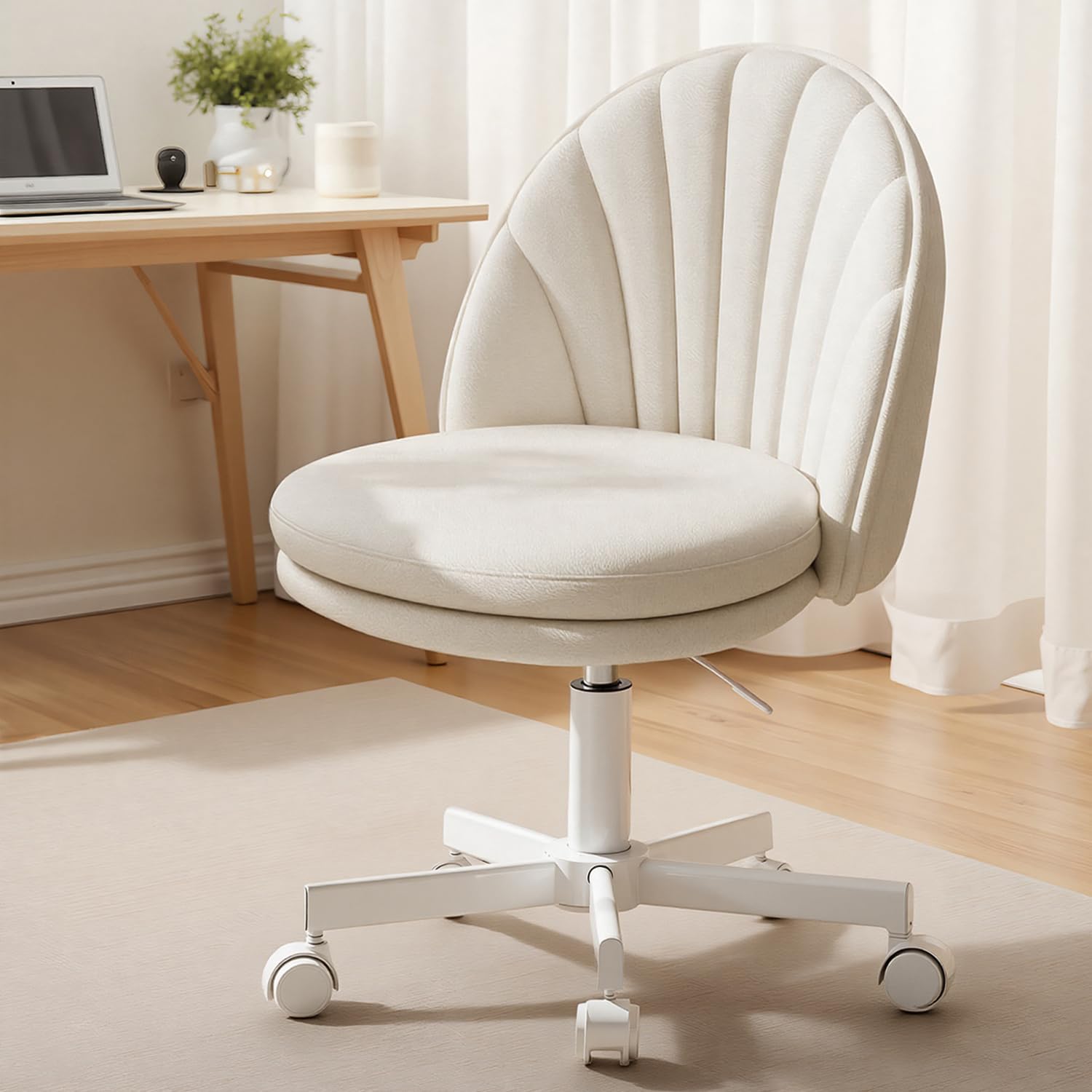 Velvet Armless Tall Office Chair with Wheels, Adjustable Height Desk Chair with Lumbar Support