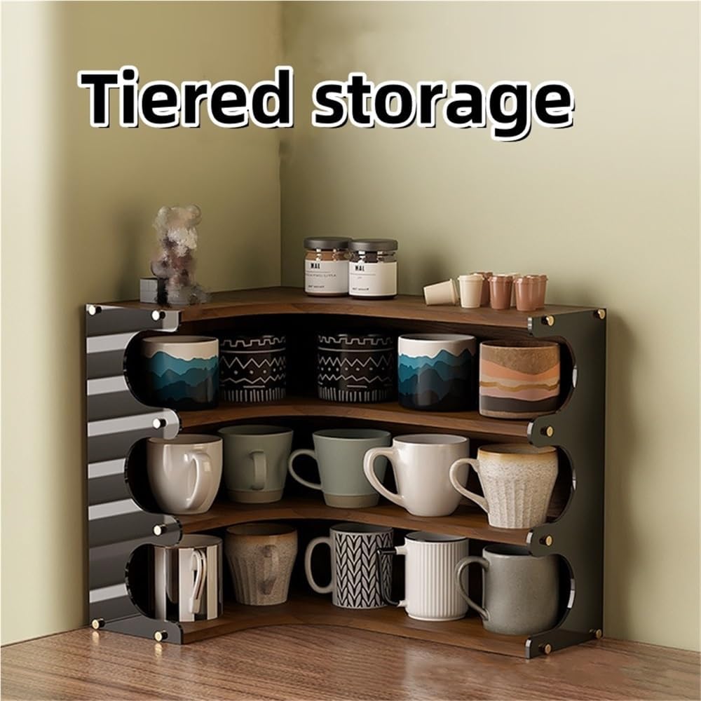 Mug Holder with Acrylic Side Panel, Multi-Layer Coffee Cup Holder, Cup Organizer for Kitchen Cabinets, Multi-Functional Countertop Storage Rack, Perfume Organizer, Spice Rack(Brown