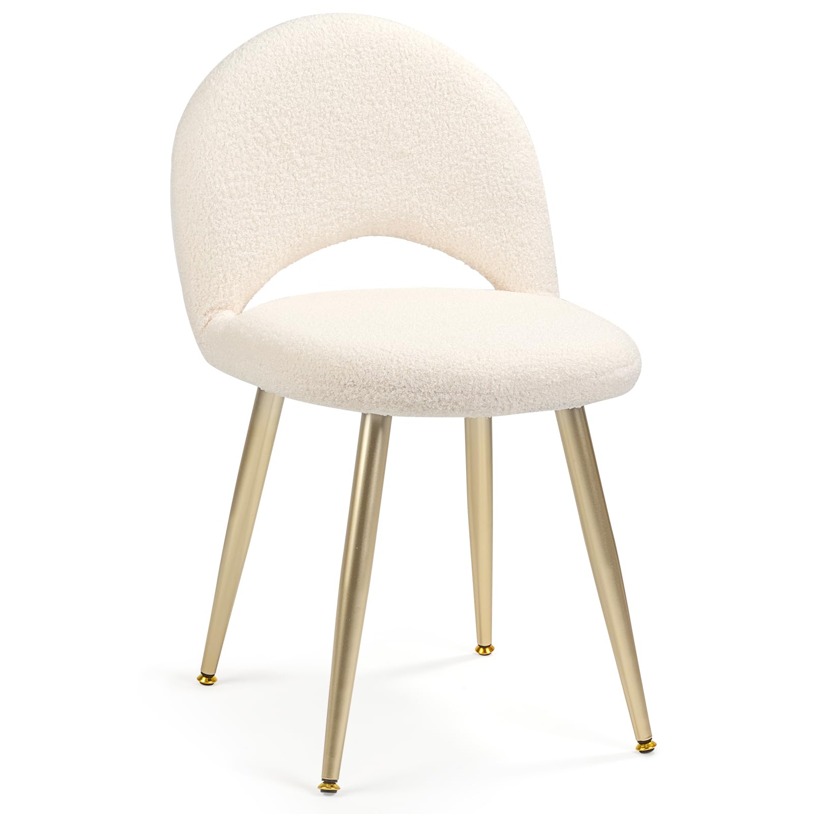 Vanity Chair with Adjustable Backrest, Velvet Upholstery Armless Makeup Stool, White Vanity Stool with Gold Metal Legs for Bedroom Living Room Kitchen Dinning Room (Velvet White)