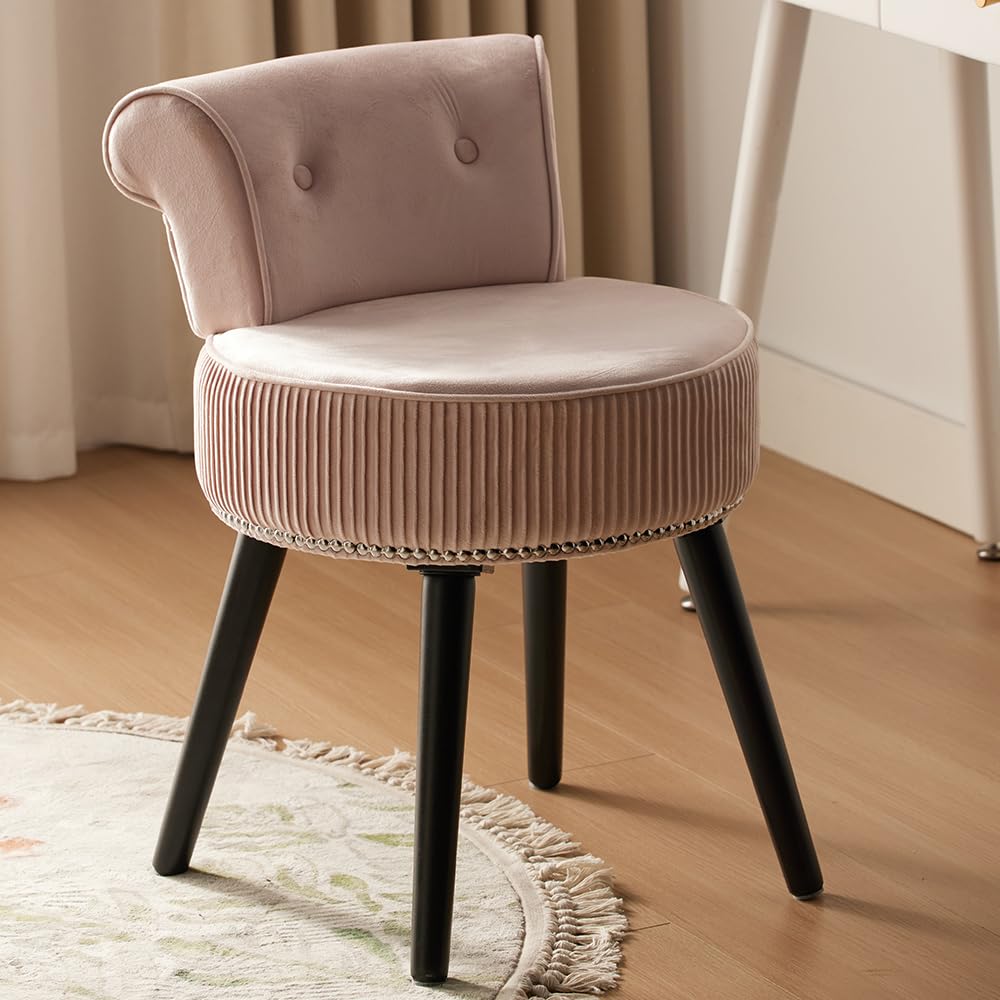 Vanity Chair with Adjustable Backrest, Velvet Upholstery Armless Makeup Stool, White Vanity Stool with Gold Metal Legs for Bedroom Living Room Kitchen Dinning Room (Velvet White)