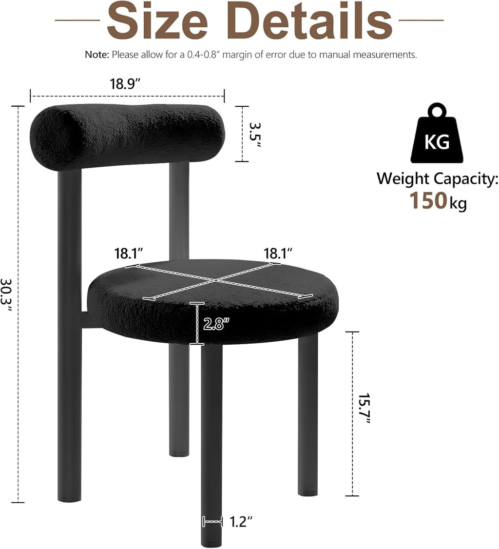 Cute Small Armless Desk Chair, Ergonomic Comfy Vanity Chairs Lumbar Support with Back for Makeup, Teddy Fabric Computer Desk Chair for Home, Bedroom, Vanity, Teens, Adults
