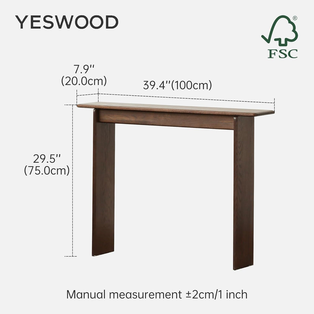 YESWOOD Entryway Table, 39 Inch Modern Solid Wood Sofa Table, Narrow Entryway Table for Entrance, Hallway, Living Room, Behind The Couch (Walnut)