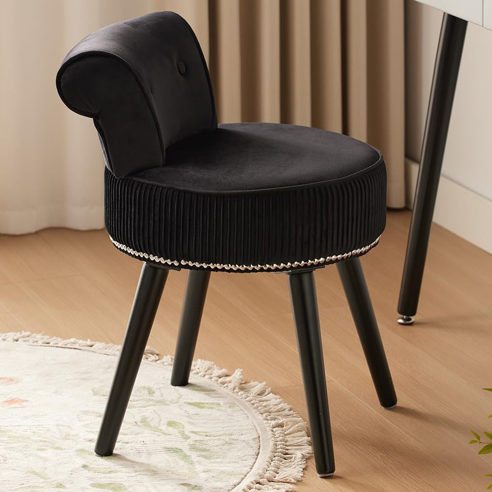 Vanity Chair with Adjustable Backrest, Velvet Upholstery Armless Makeup Stool, White Vanity Stool with Gold Metal Legs for Bedroom Living Room Kitchen Dinning Room (Velvet White)