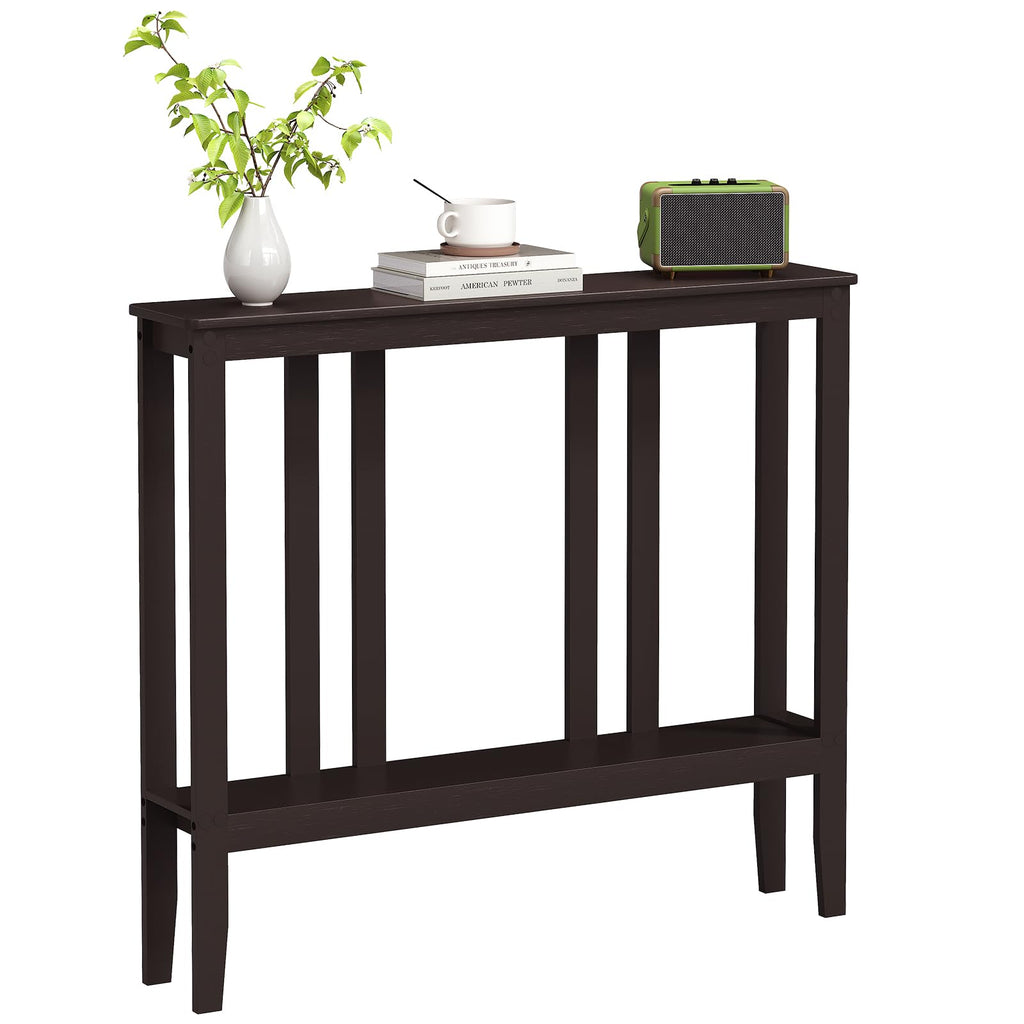 ELYKEN Bamboo 2-Tier Narrow Console Table, 36.2" Long Slim Sofa Table Behind Couch for Entryway, Hallway, Living Room, Brown