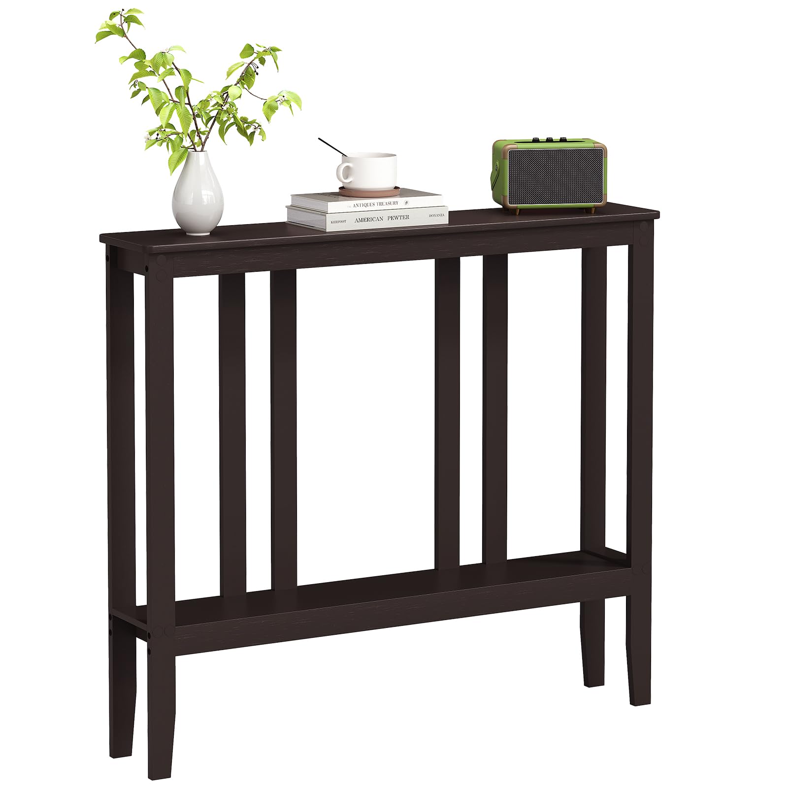 ELYKEN Bamboo 2-Tier Narrow Console Table, 36.2" Long Slim Sofa Table Behind Couch for Entryway, Hallway, Living Room, Brown