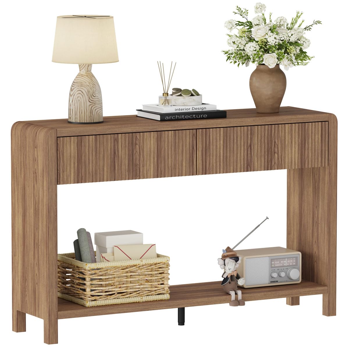FATORRI Console Table for Entryway, Modern Sofa Table with 2 Drawers for Living Room, Wood Hallway Tables and Couch Tables Behind Sofa (47.2 inch, Black)