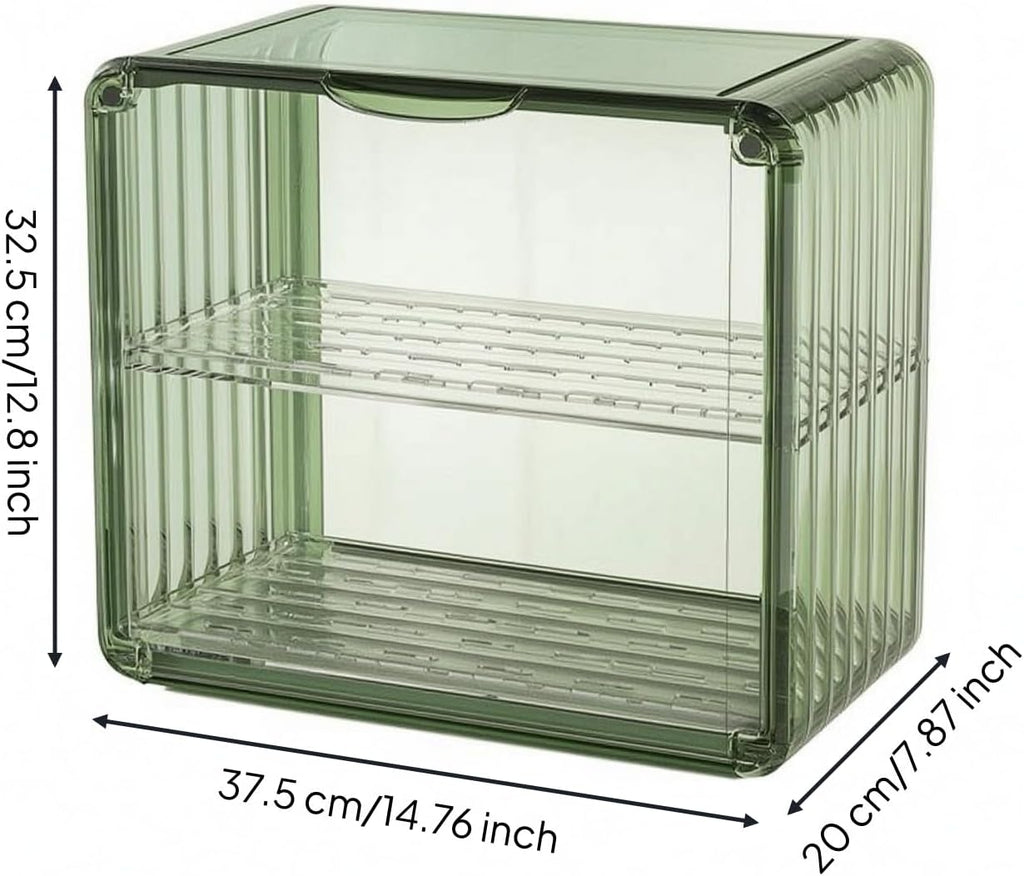 Gralara 2-Tier Cup Rack Transparent Draining Cup Stand Open Front 2-Tier Mug Rack, Dark Green, Large