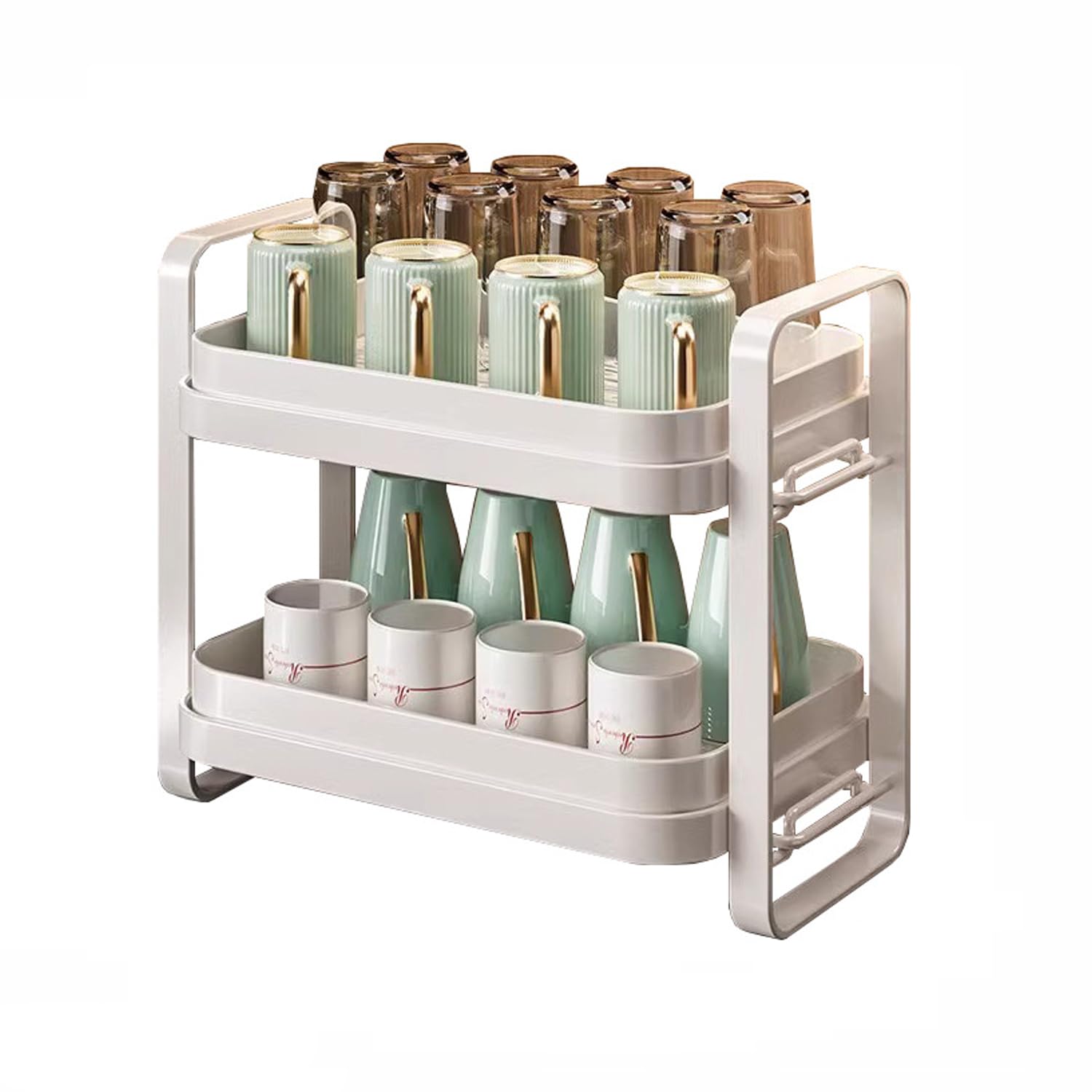Dxcaicc 2-Tier Cup Drying Rack, Coffee Bar Accessories with Drying Tray, Coffe Mug Holder Rack for Countertop, Bottle,Tea Cup, Glass Cup, Dish Organizer,A