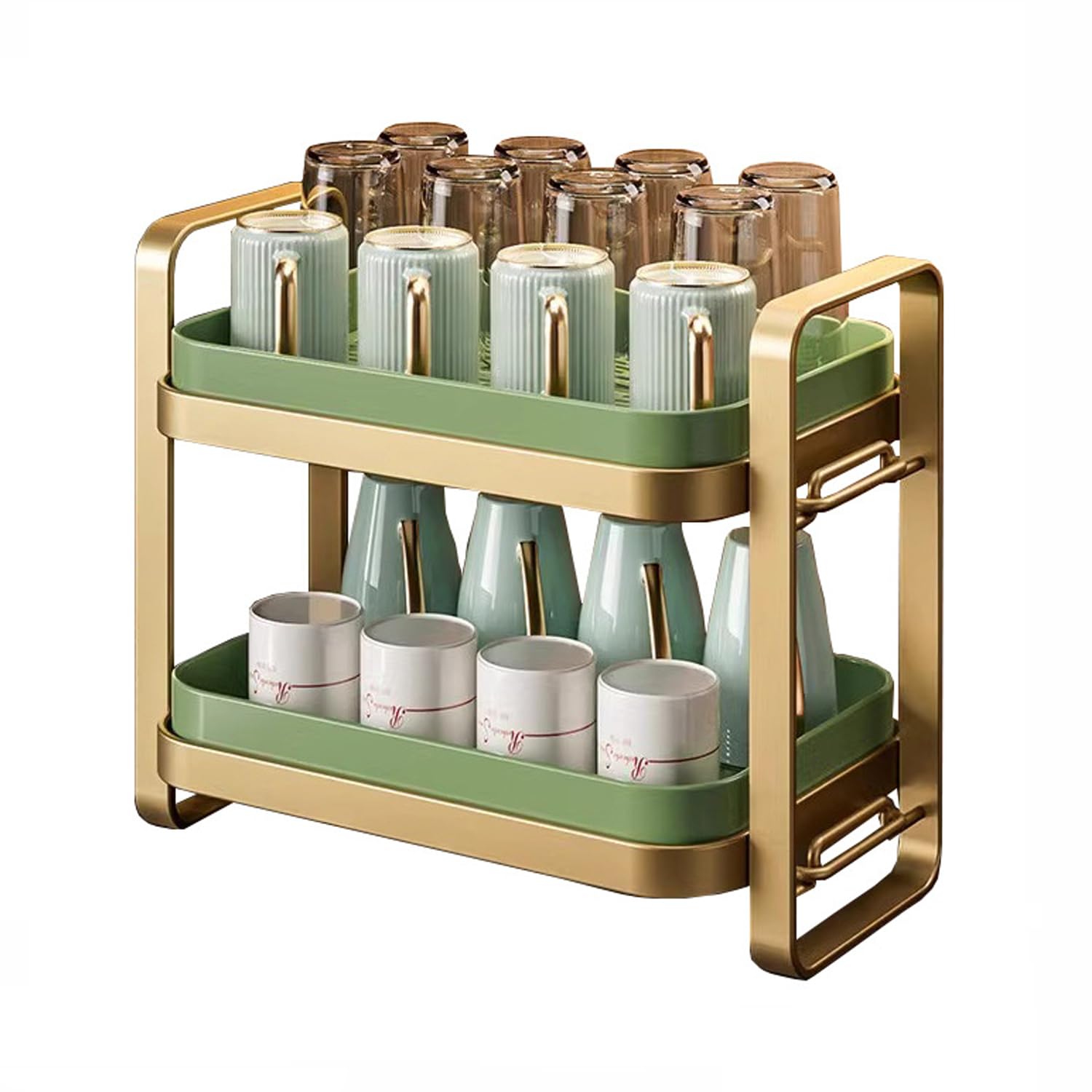 Dxcaicc 2-Tier Cup Drying Rack, Coffee Bar Accessories with Drying Tray, Coffe Mug Holder Rack for Countertop, Bottle,Tea Cup, Glass Cup, Dish Organizer,A
