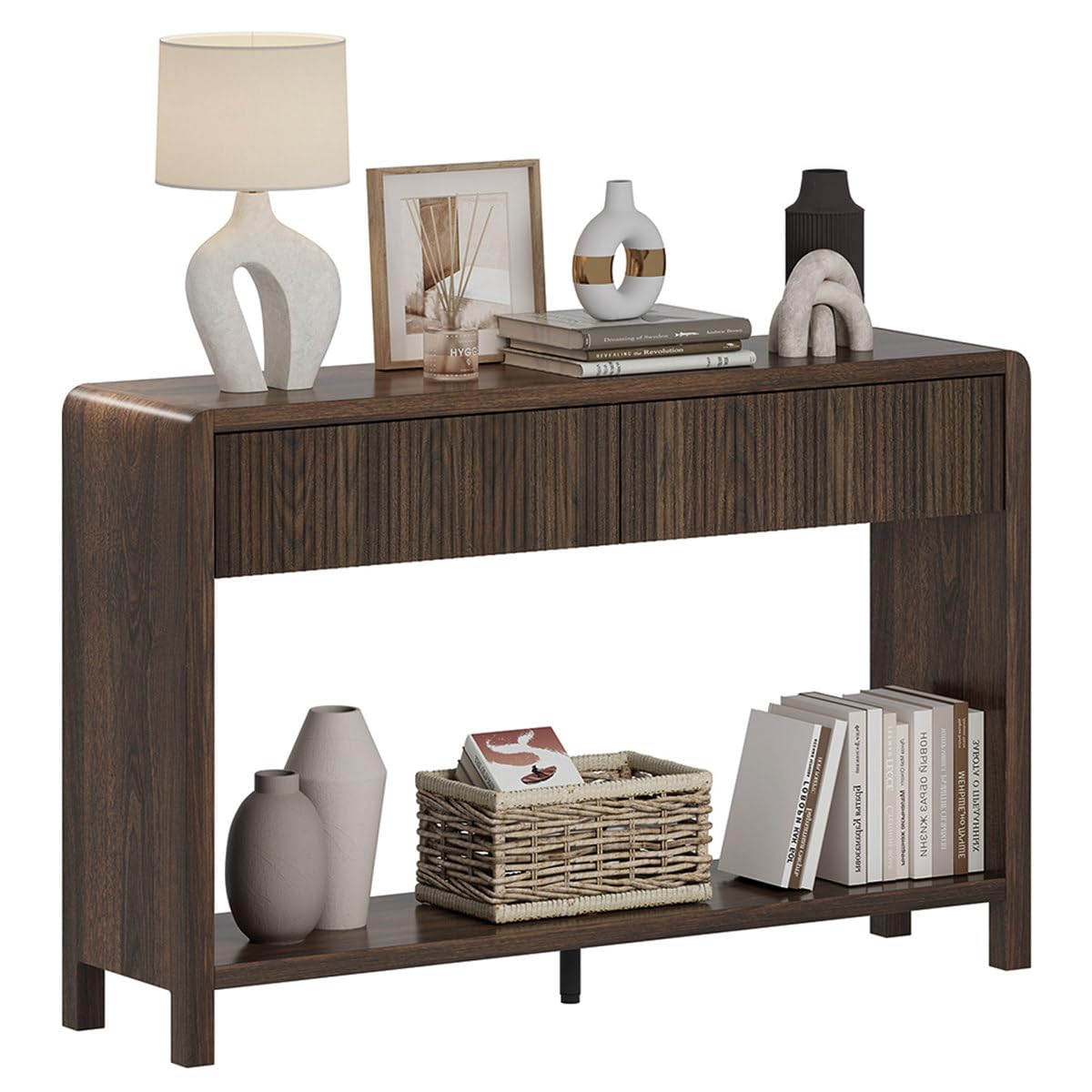 FATORRI Console Table for Entryway, Modern Sofa Table with 2 Drawers for Living Room, Wood Hallway Tables and Couch Tables Behind Sofa (47.2 inch, Black)