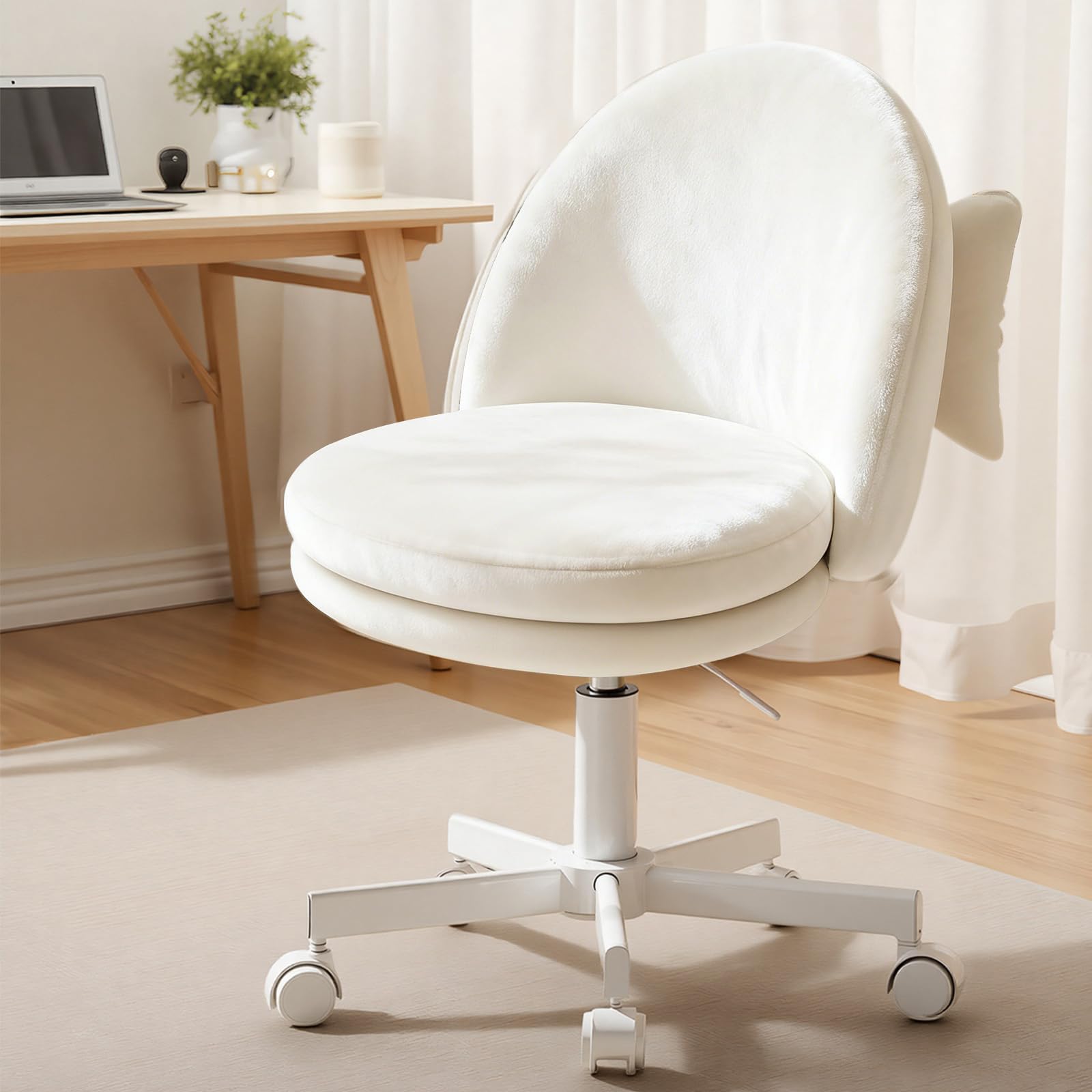 Velvet Armless Tall Office Chair with Wheels, Adjustable Height Desk Chair with Lumbar Support