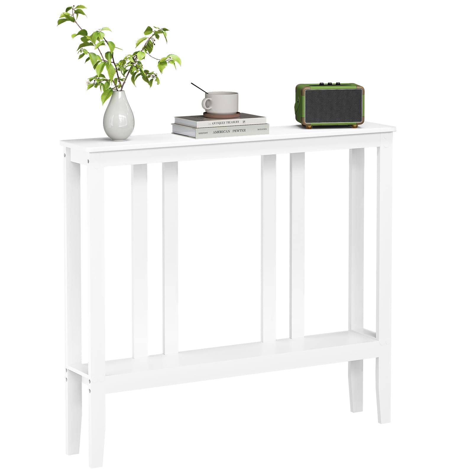 ELYKEN Bamboo 2-Tier Narrow Console Table, 36.2" Long Slim Sofa Table Behind Couch for Entryway, Hallway, Living Room, Brown