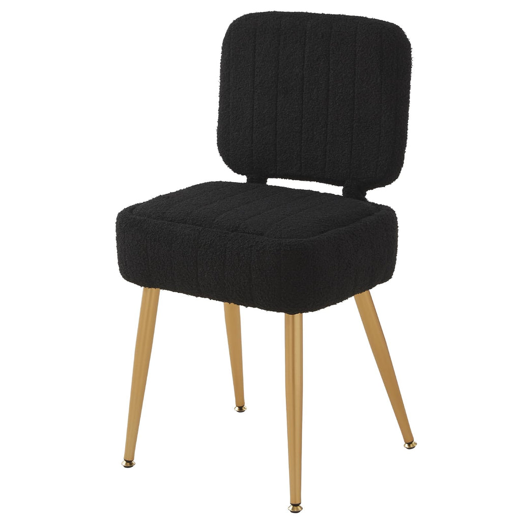 Updated Vanity Chair, Storage Ottoman with Folding Back & Gold-Toned Metal Legs, Ottoman Seat with Teddy Velvet for Dressing Room Living Room Bedroom, 15" x 12" Inch