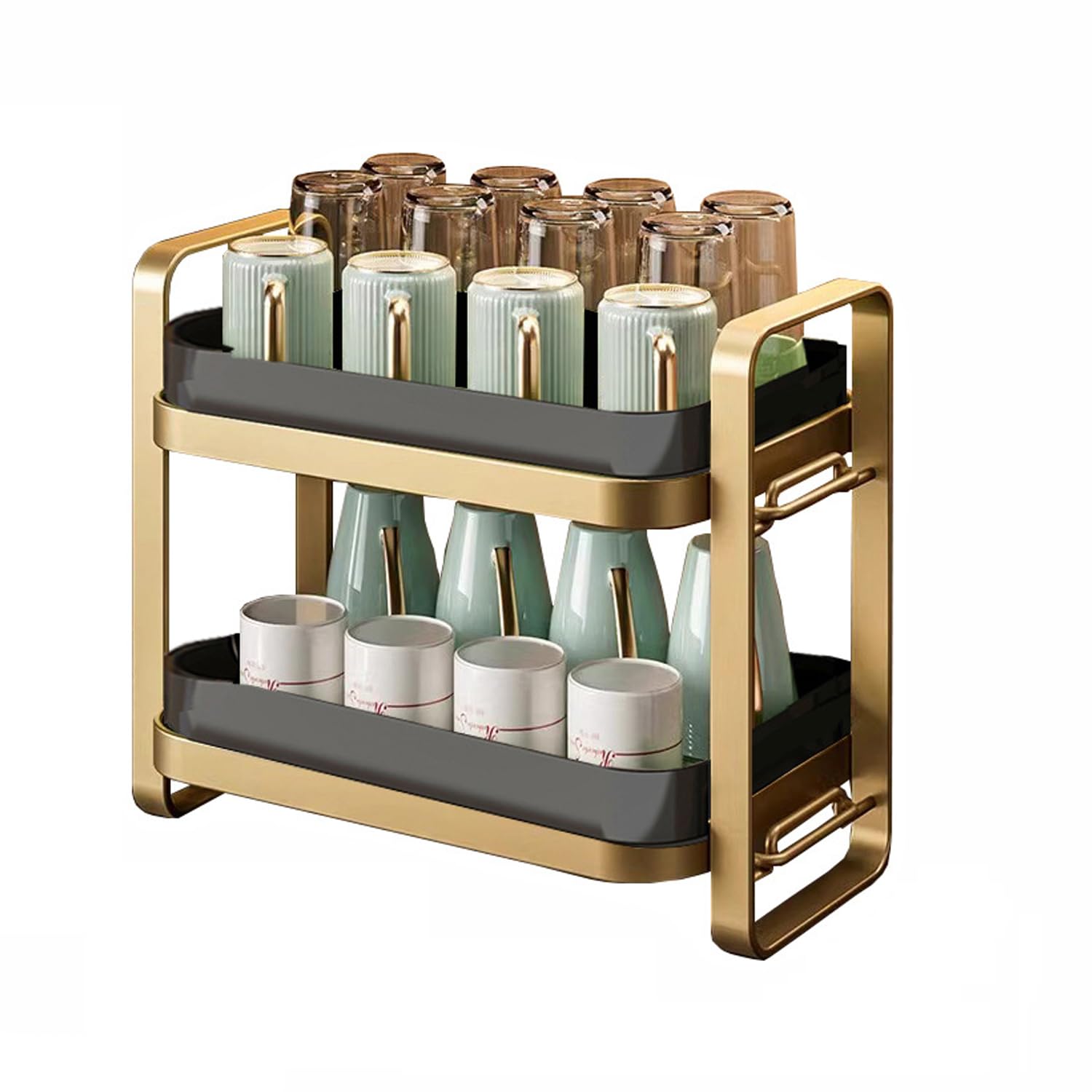 Dxcaicc 2-Tier Cup Drying Rack, Coffee Bar Accessories with Drying Tray, Coffe Mug Holder Rack for Countertop, Bottle,Tea Cup, Glass Cup, Dish Organizer,A