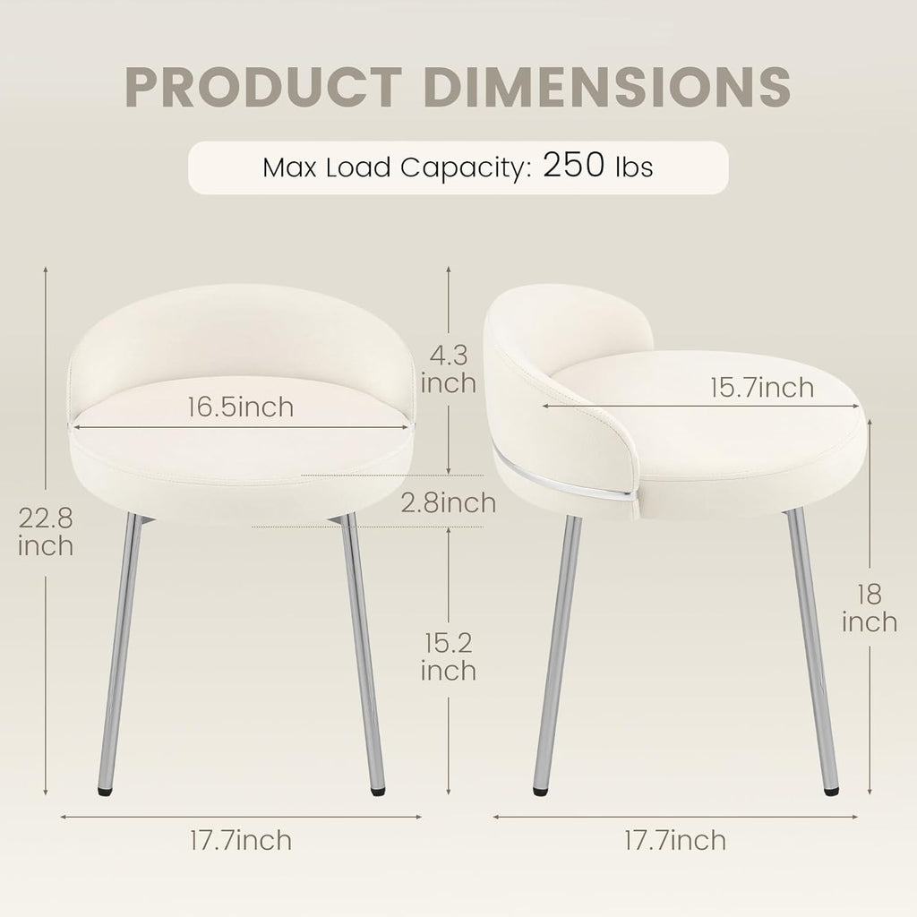 Velvet Vanity Chair with Soft Seat Matel Legs, Cute Makeup Desk Chair for Small Space, Upholstered Modern Vanity Stool with Low Back for Makeup Room Bedroom Dressing Room, Beige