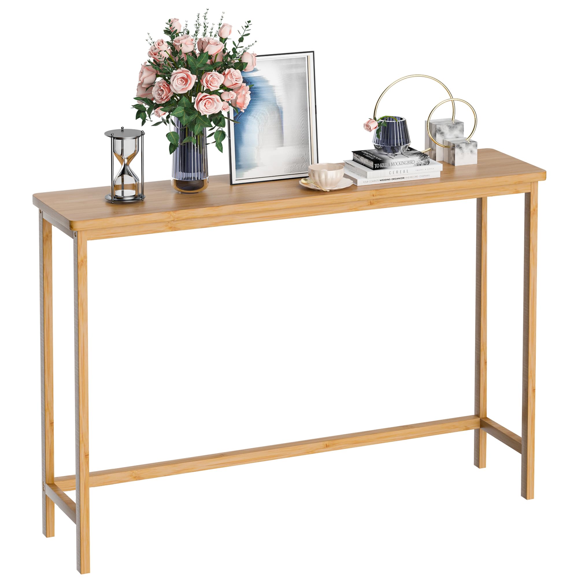 VASMIA Console Table, Entryway Table, Narrow Sofa Table, 39" Bamboo Hallway Table for Entryway, Living Room, Bedroom, Foyer, Walnut