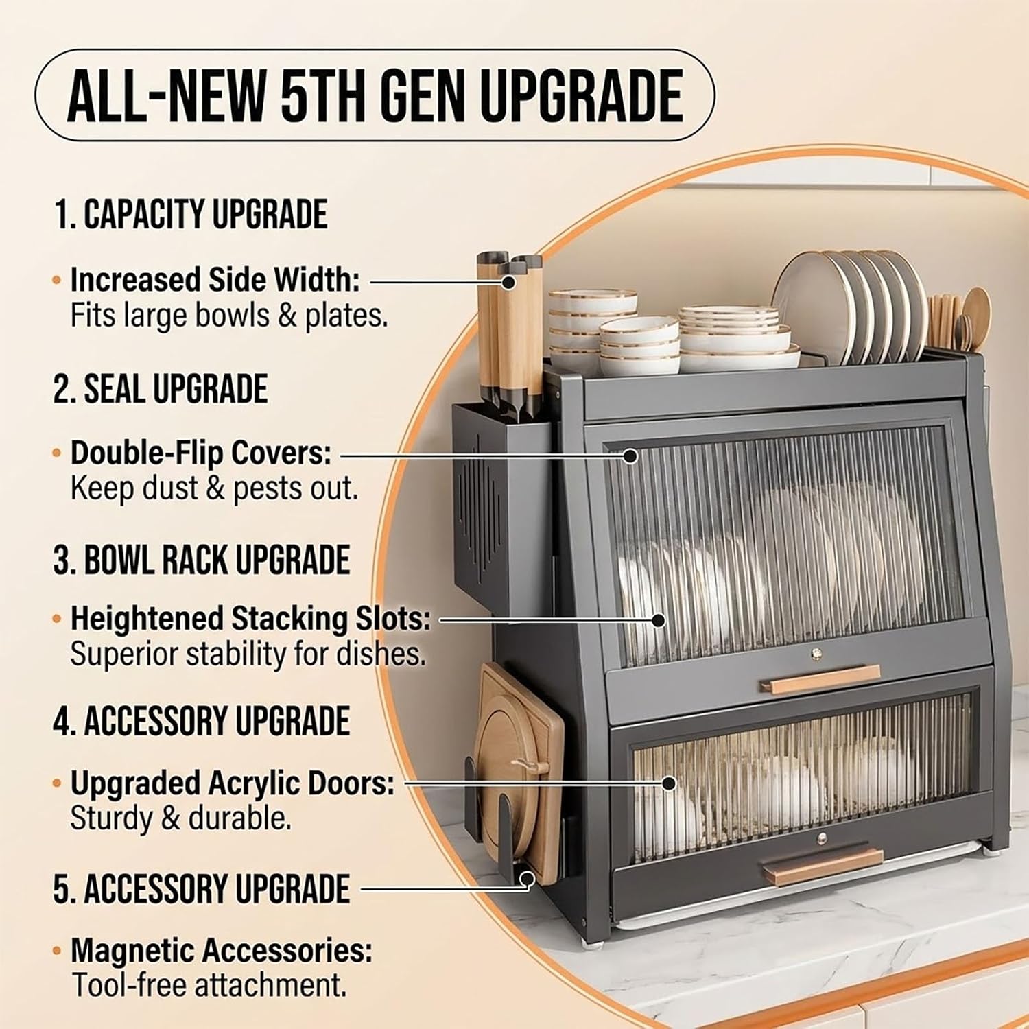 White 2 Tier Covered Dish Rack with Drain Board and Utensil Storage