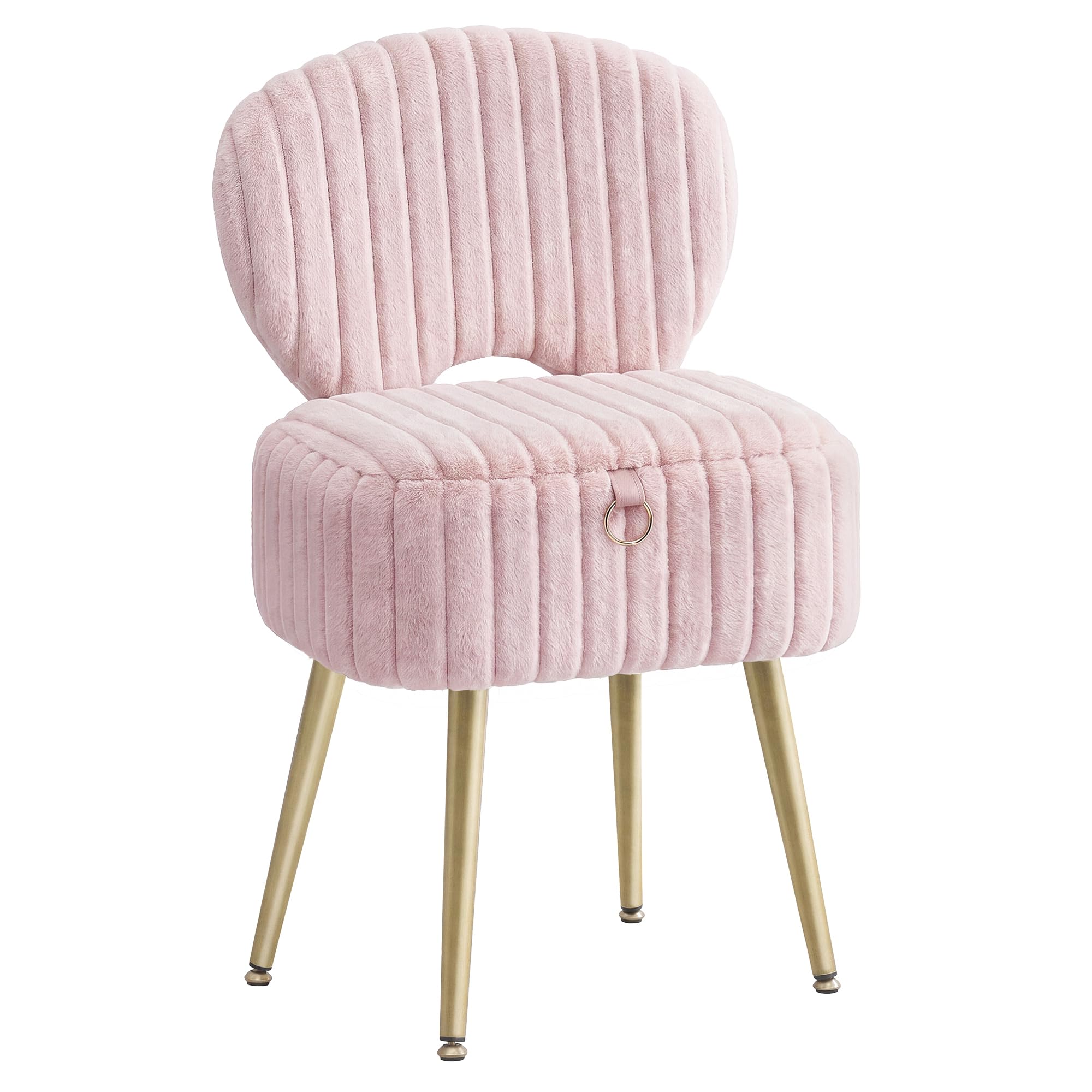 SONGMICS Small Vanity Chair with Storage and Folding Back, Vanity Stool, Footrest Footstool Ottoman, Dressing Table Stool, Furry Padded Seat, for Makeup Room, Bedroom, Ink Black ULOM532BH01