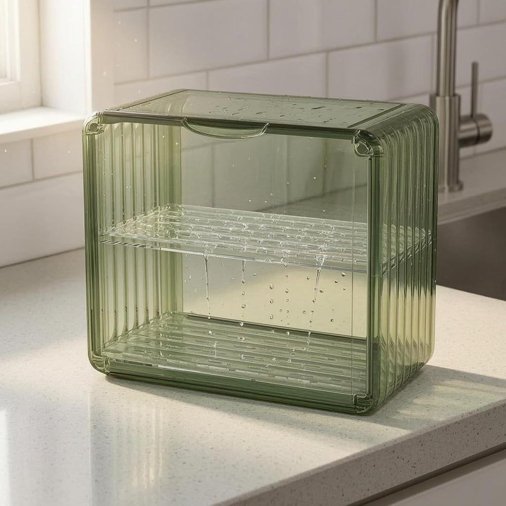 Gralara 2-Tier Cup Rack Transparent Draining Cup Stand Open Front 2-Tier Mug Rack, Dark Green, Large
