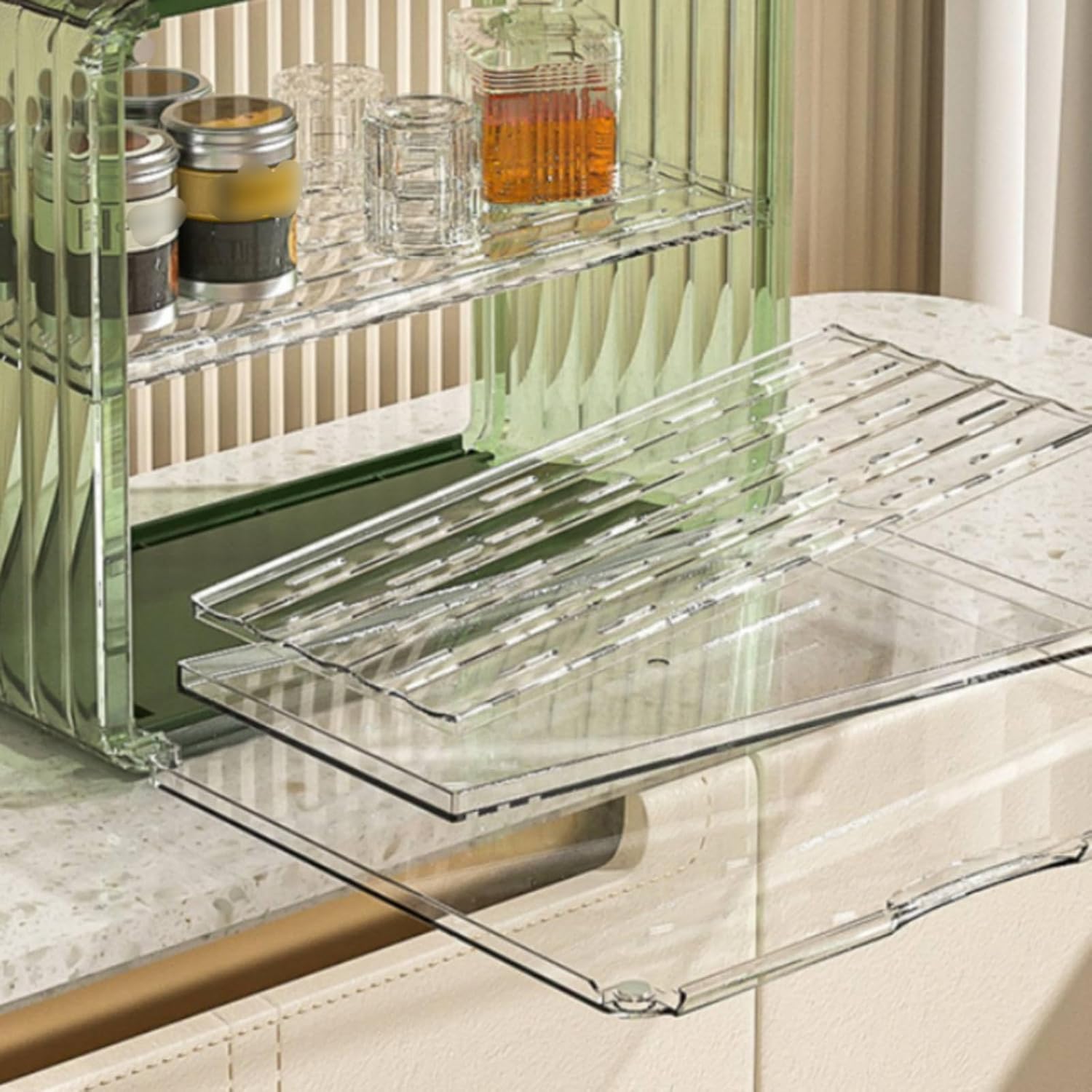 Gralara 2-Tier Cup Rack Transparent Draining Cup Stand Open Front 2-Tier Mug Rack, Dark Green, Large