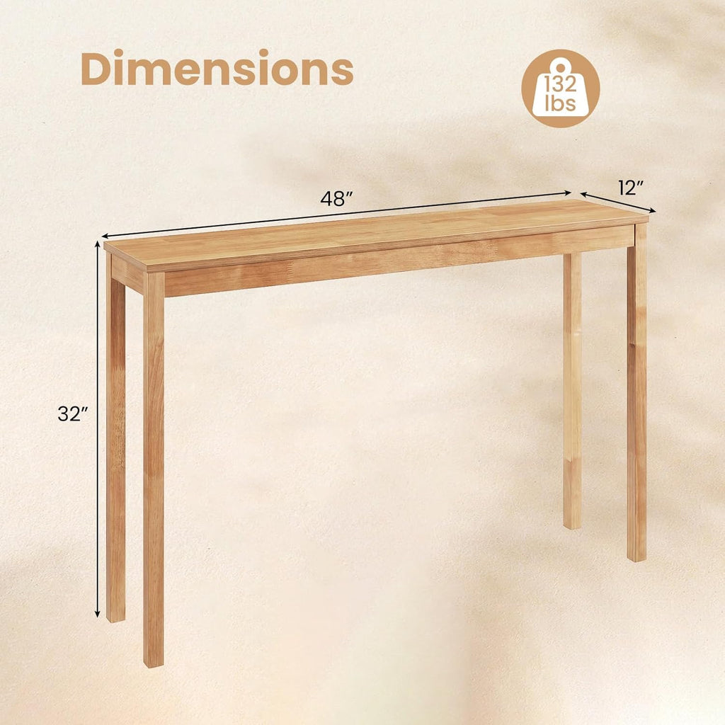 Giantex Wood Console Table, 48" Narrow Entryway Table with Solid Wood Legs & Thickened Top, Accent Sofa Table Behind Couch for Entryway, Foyer, Hallway, Living Room, Natural