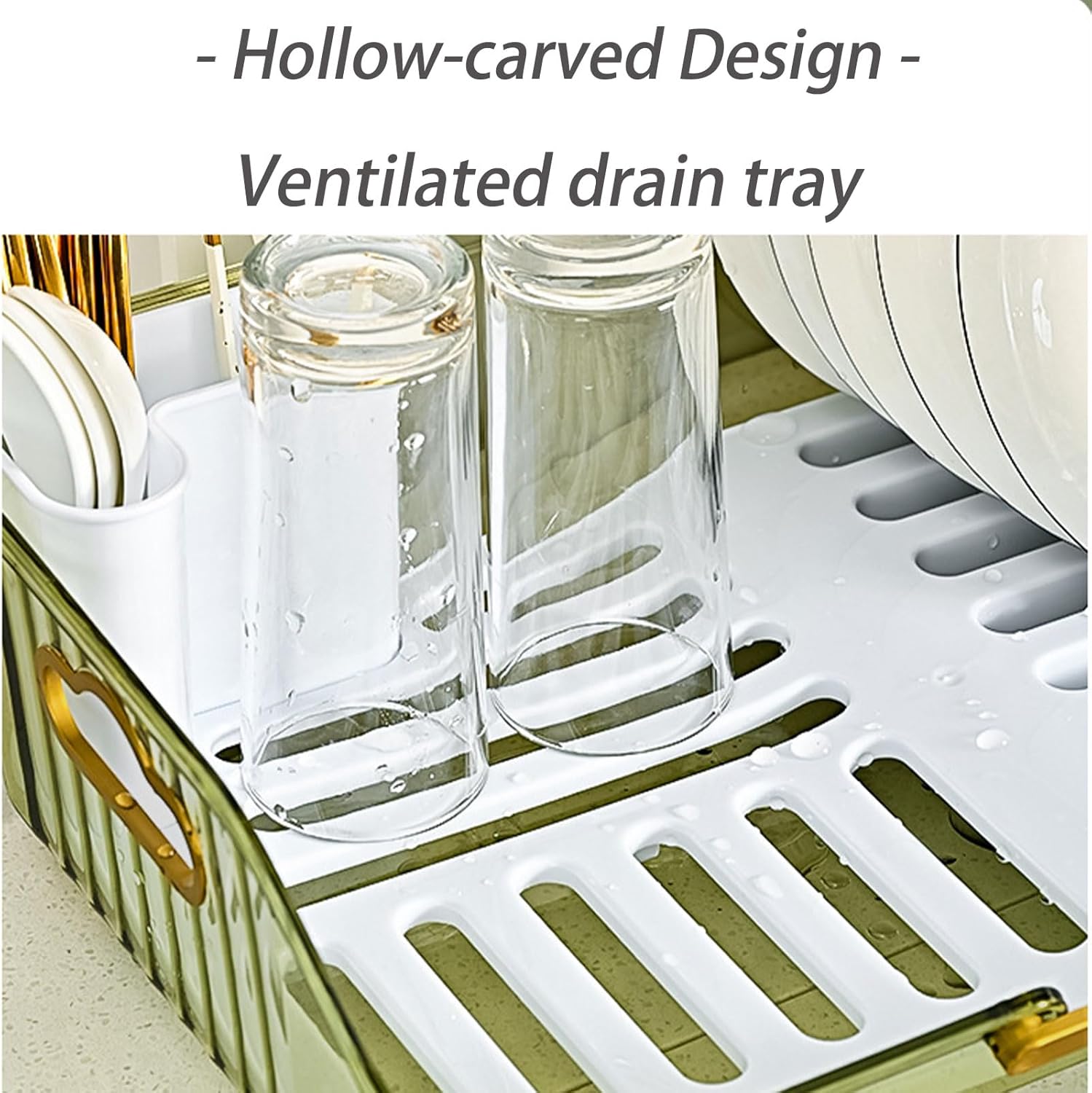 Dxcaicc Dish Drying Rack,Dish Drainers for Kitchen Counter Storage,Dish Drainer Tray with Utensil Holder,Dish Drying Storage Holder,Large Capacity Utensil Storage Organizer,Clear