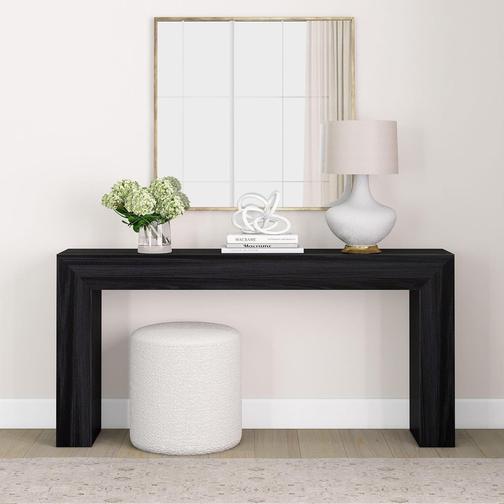 Plank+Beam Grand Console Table, 66 Inch Modern Solid Wood Sofa Table, Narrow Entryway Table for Hallway, Behind the Couch, Living Room, Foyer, Black Wirebrush
