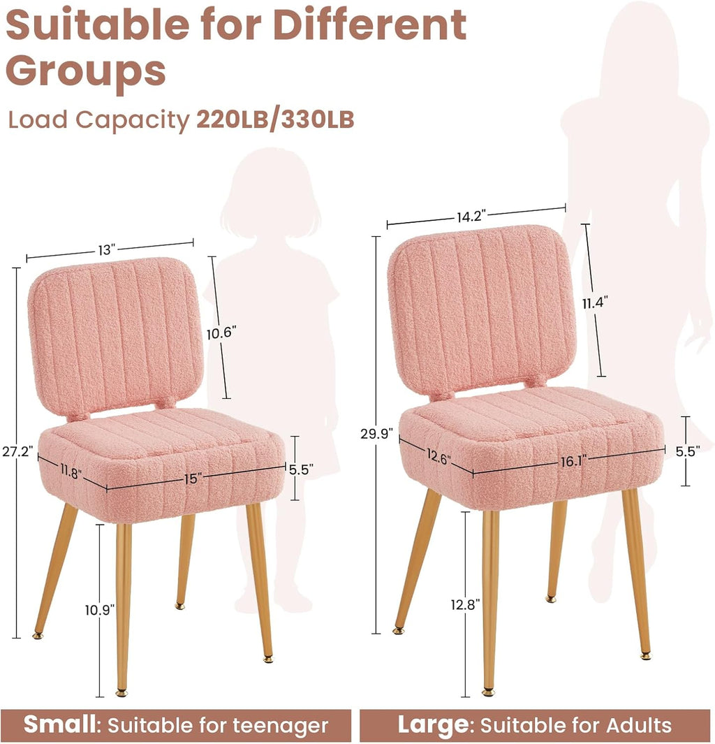 Updated Vanity Chair, Storage Ottoman with Folding Back & Gold-Toned Metal Legs, Ottoman Seat with Teddy Velvet for Dressing Room Living Room Bedroom, 15" x 12" Inch