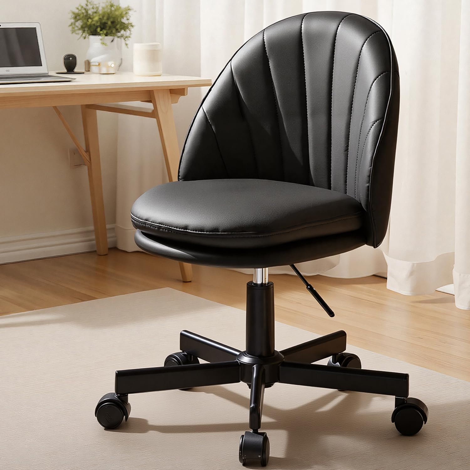 Velvet Armless Tall Office Chair with Wheels, Adjustable Height Desk Chair with Lumbar Support