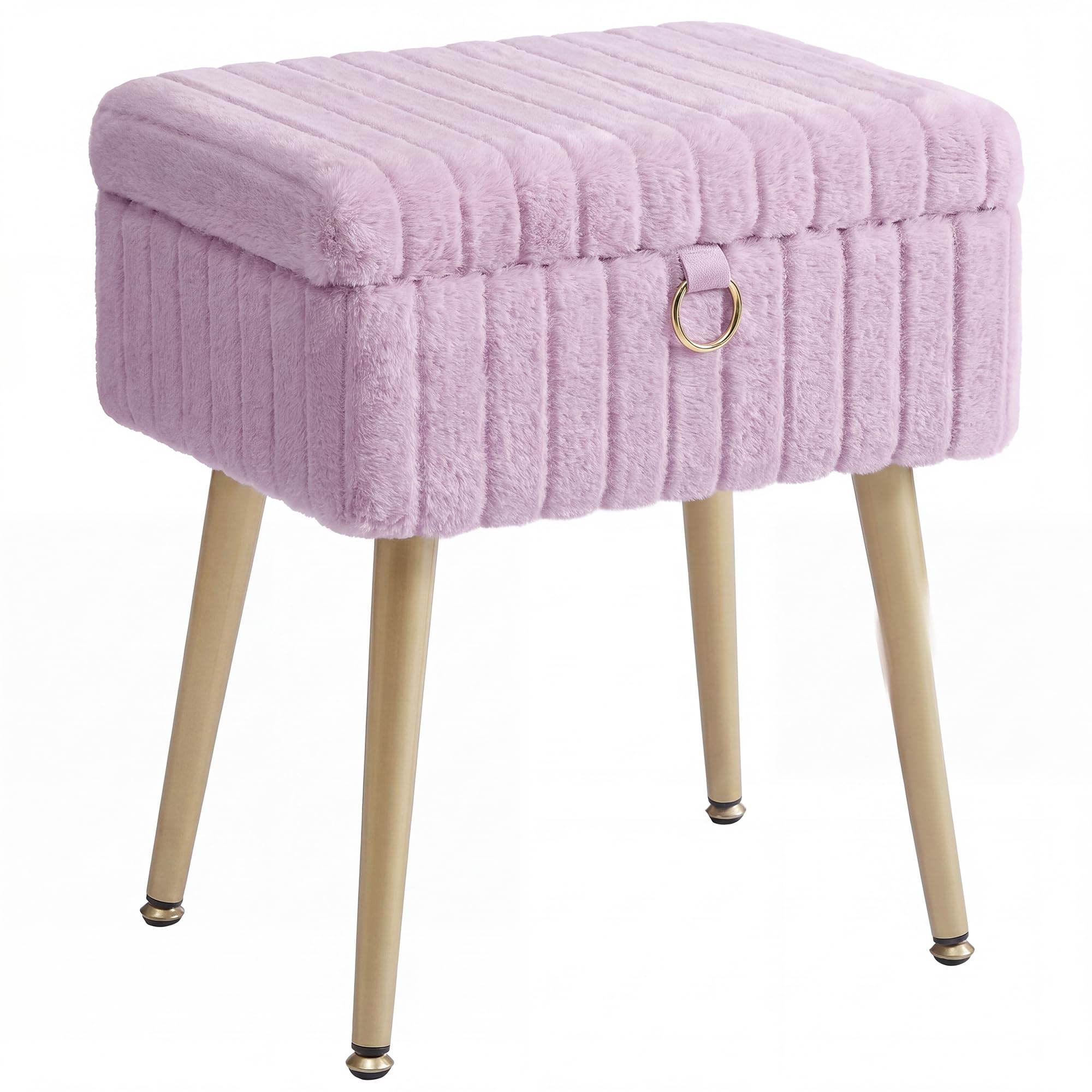 SONGMICS Small Vanity Chair with Storage and Folding Back, Vanity Stool, Footrest Footstool Ottoman, Dressing Table Stool, Furry Padded Seat, for Makeup Room, Bedroom, Ink Black ULOM532BH01