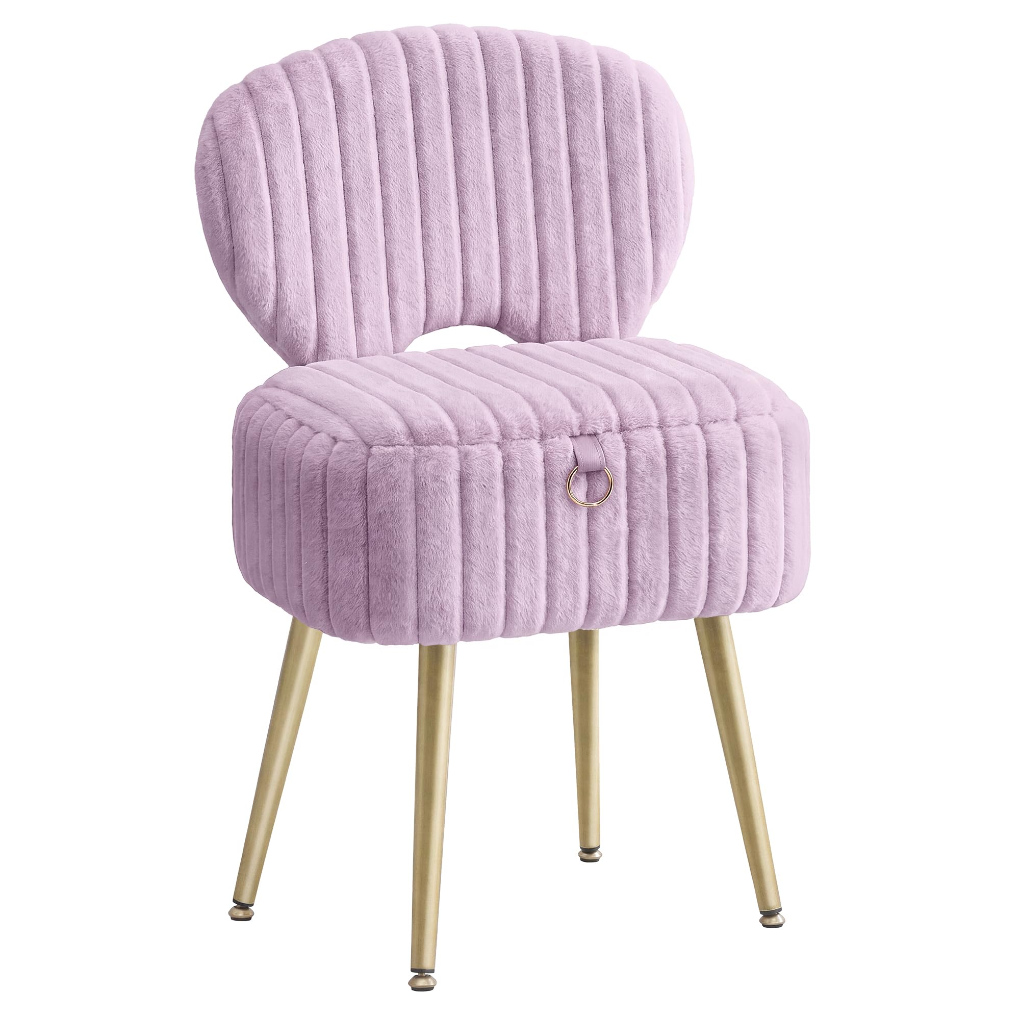 SONGMICS Small Vanity Chair with Storage and Folding Back, Vanity Stool, Footrest Footstool Ottoman, Dressing Table Stool, Furry Padded Seat, for Makeup Room, Bedroom, Ink Black ULOM532BH01