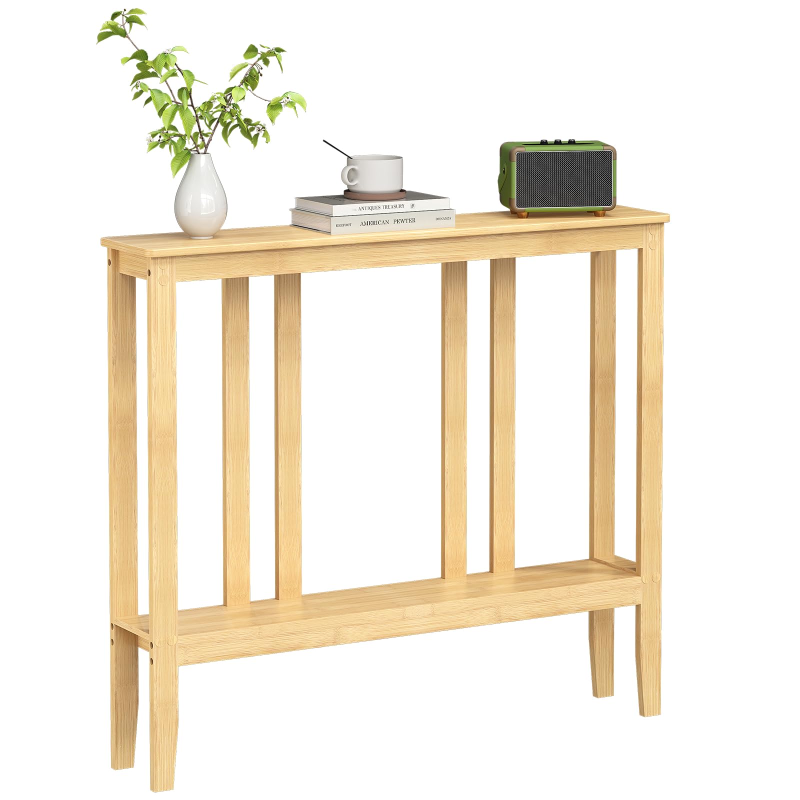 ELYKEN Bamboo 2-Tier Narrow Console Table, 36.2" Long Slim Sofa Table Behind Couch for Entryway, Hallway, Living Room, Brown
