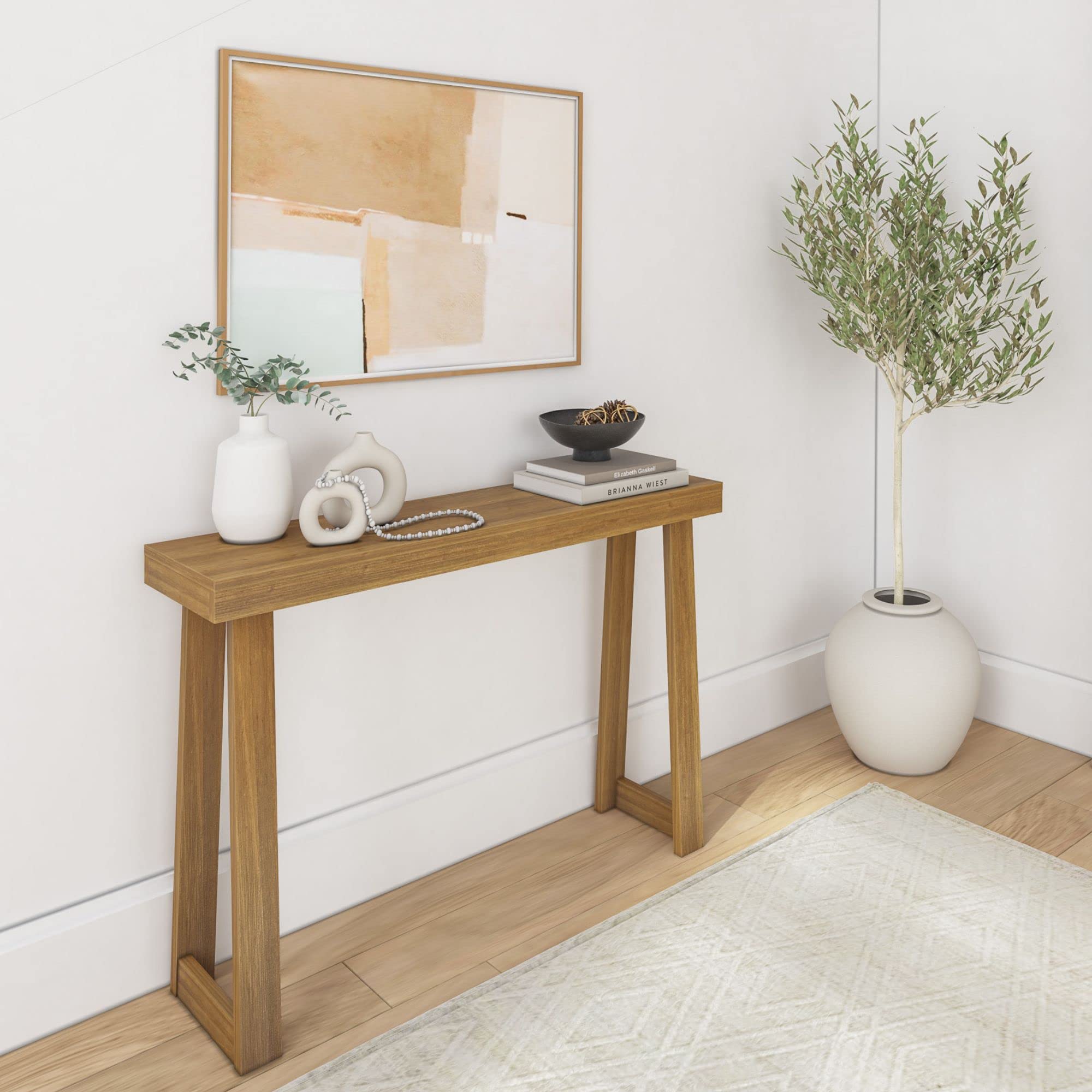 Plank+Beam Solid Wood Console Table, 46 Inch, Sofa Table, Narrow Entryway Table for Hallway, Behind The Couch, Living Room, Foyer, Easy Assembly, Blonde