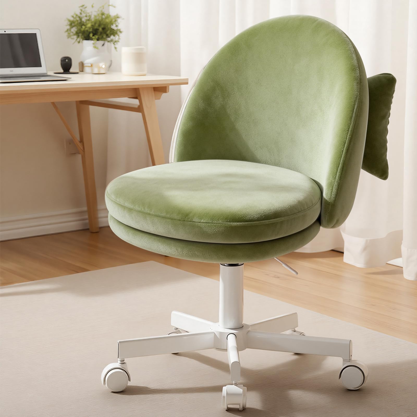 Velvet Armless Tall Office Chair with Wheels, Adjustable Height Desk Chair with Lumbar Support