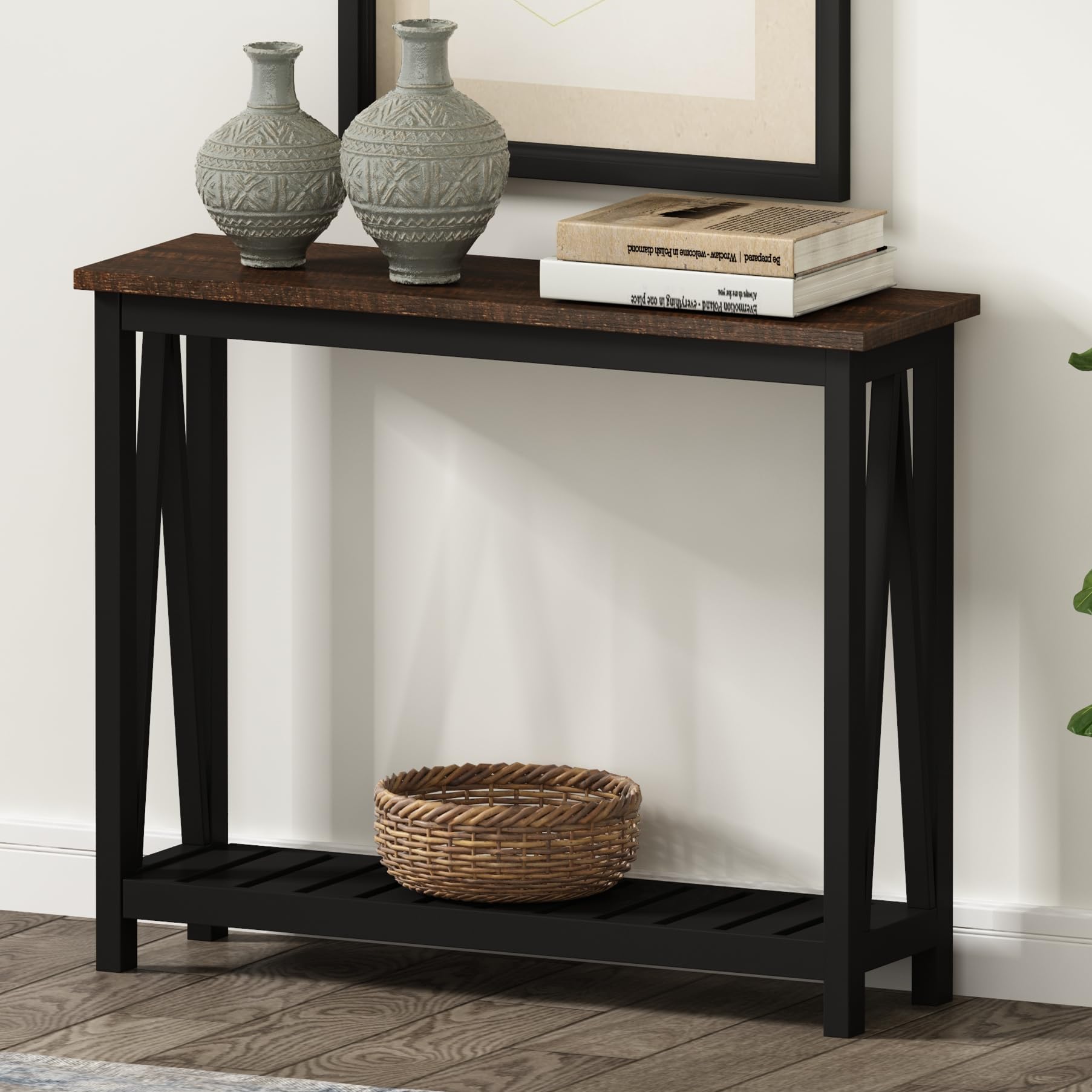 ChooChoo Farmhouse Console Table, Rustic Vintage Narrow Sofa Table for Entryway, Living Room, Hallway, 40 White