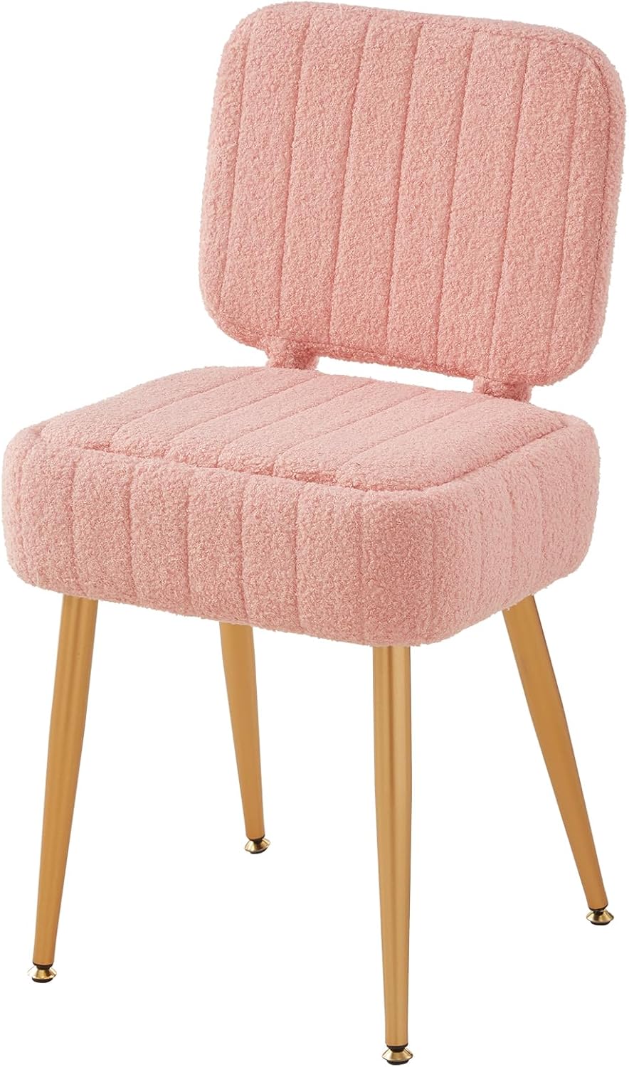 Updated Vanity Chair, Storage Ottoman with Folding Back & Gold-Toned Metal Legs, Ottoman Seat with Teddy Velvet for Dressing Room Living Room Bedroom, 15" x 12" Inch