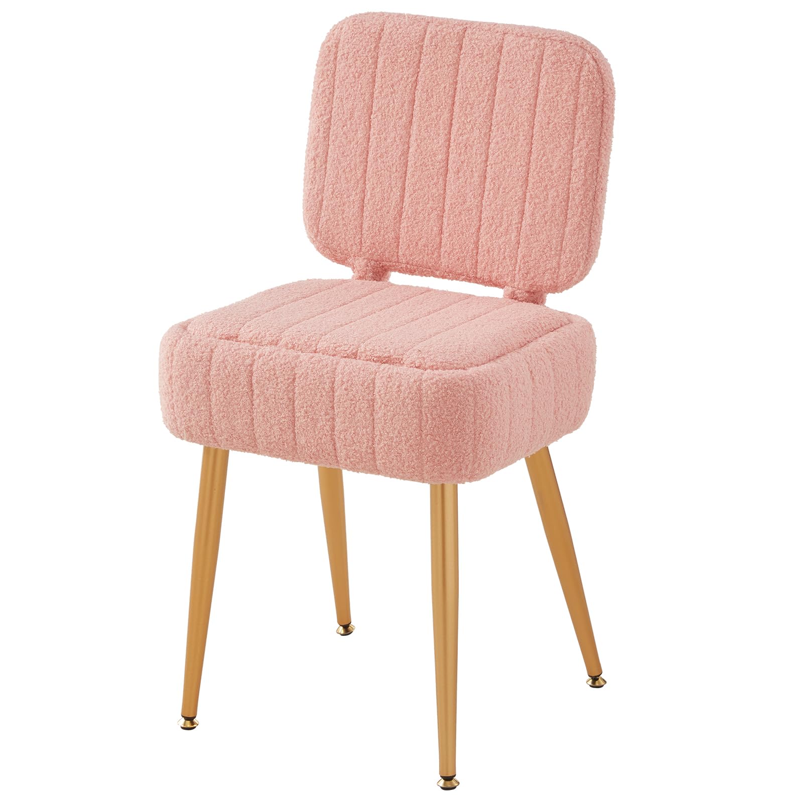 Updated Vanity Chair, Storage Ottoman with Folding Back & Gold-Toned Metal Legs, Ottoman Seat with Teddy Velvet for Dressing Room Living Room Bedroom, 15" x 12" Inch